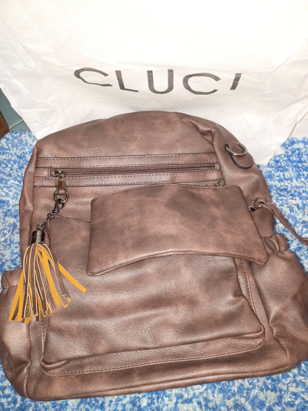 CLUCI Backpack Purse for Women Travel Backpack Large Leather Fashion Designer Lady Shoulder Bag with Tassel Brown customer photo 2