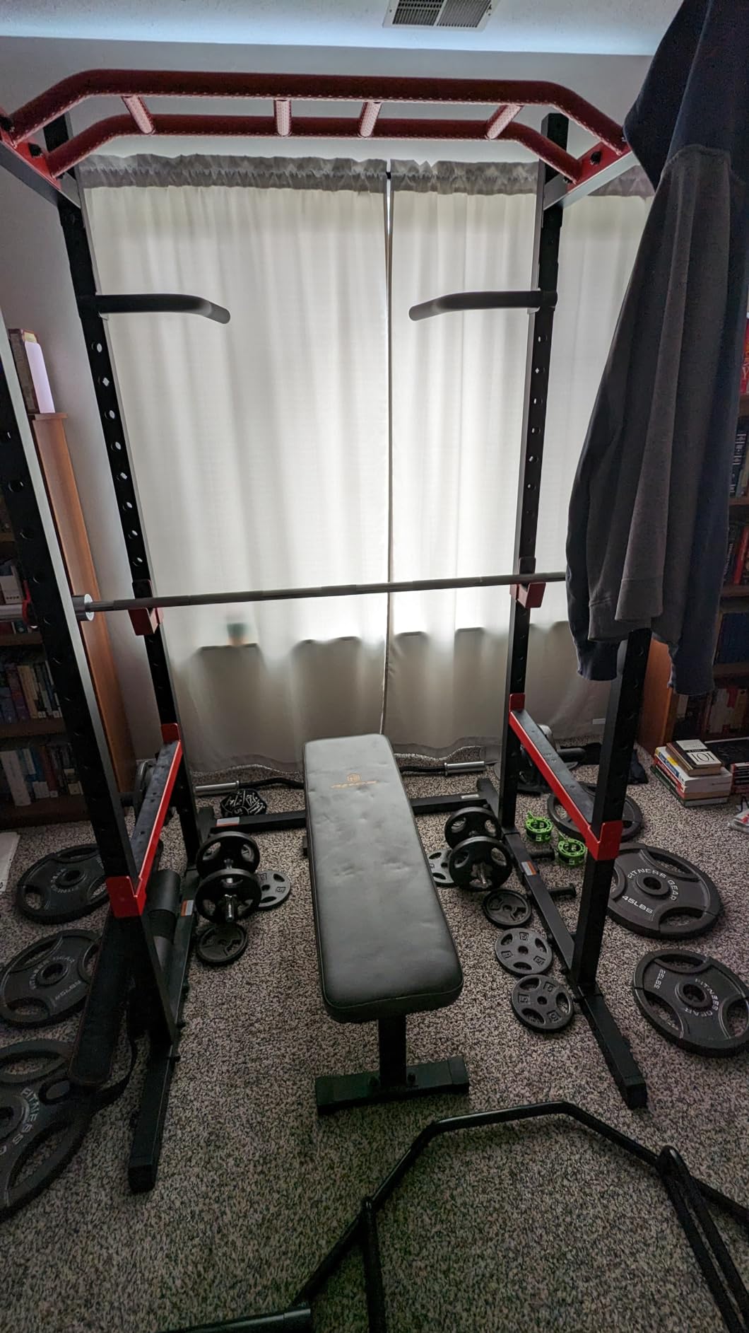 Sunny Health & Fitness Power Zone Strength Rack Power Cage - 1000 LB Weight Capacity, Spotter Bar, Angled Pull-Up Bar, J-Hooks, Resistance Band Pins, Optional LAT Pull Down customer photo 2