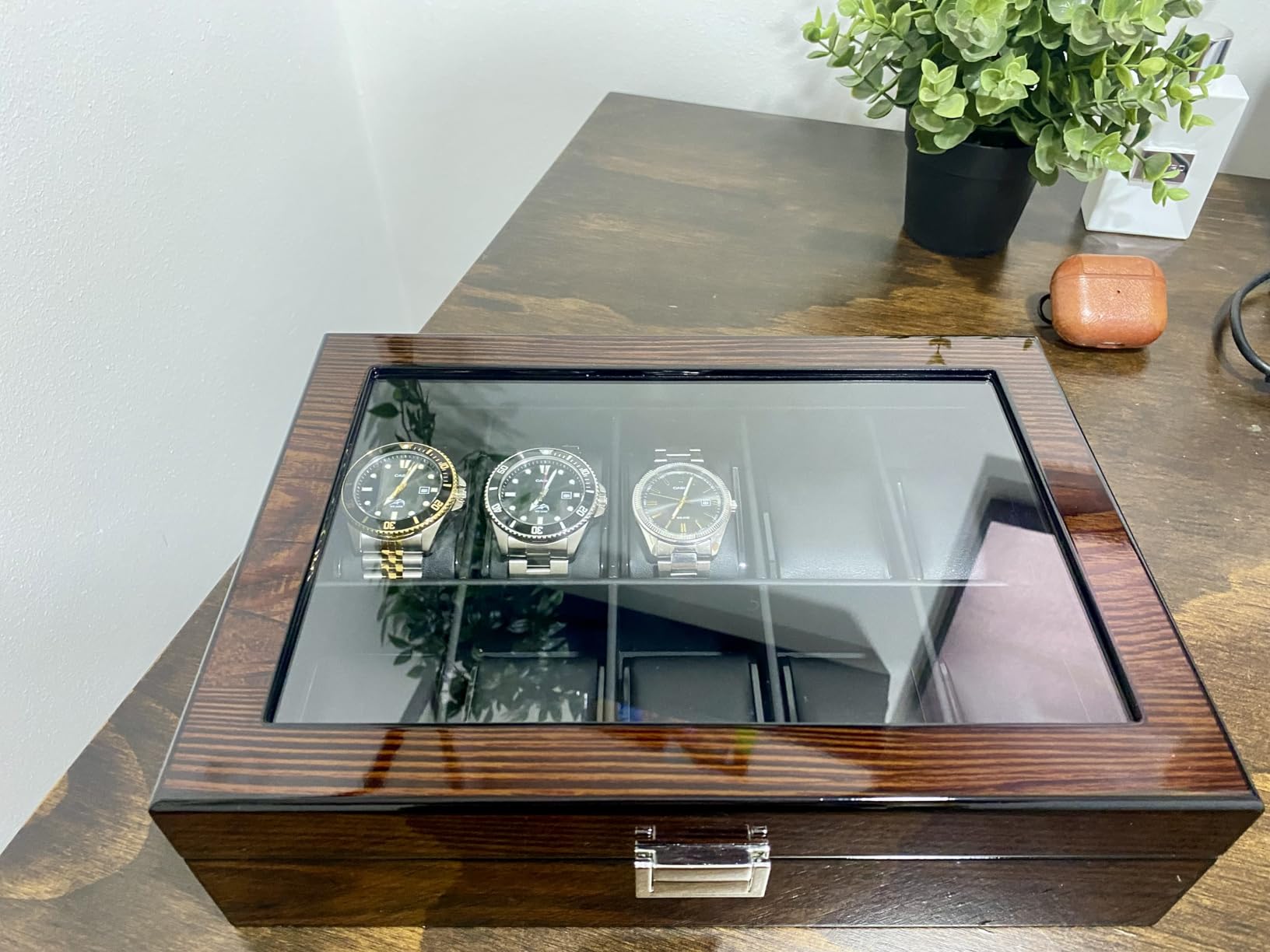 BEWISHOME High-End Watch Case 10-Slot Wooden Watch Box with Large Glass Lid customer photo 1