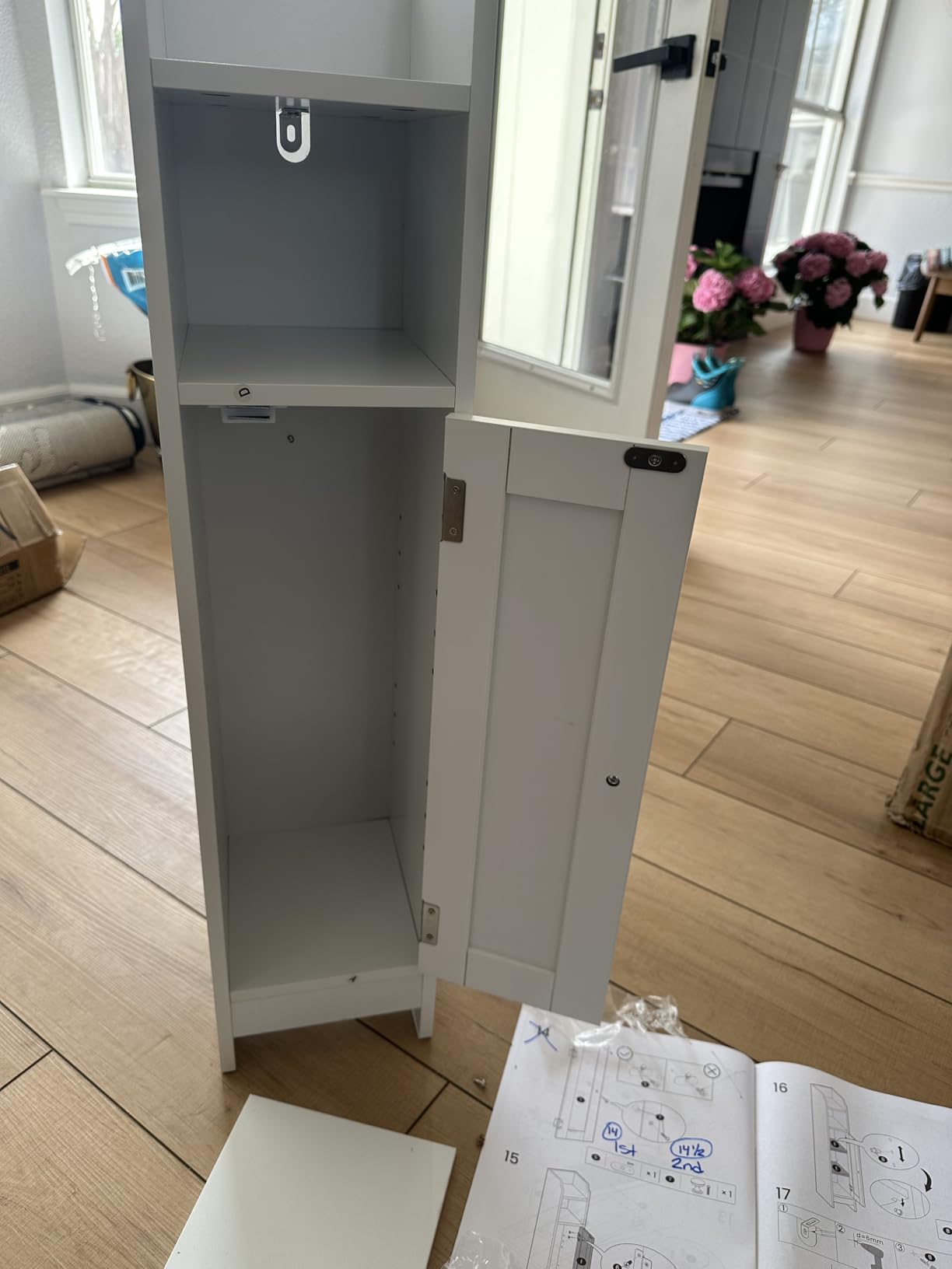 VASAGLE Small Storage Corner Floor Cabinet with Door, Cloud White | Narrow Toilet Paper Storage Holder, 7.1 x 7.9 x 31.5 Inches, Adjustable Shelves, SIREN Collection UBBC310W01 customer photo 1