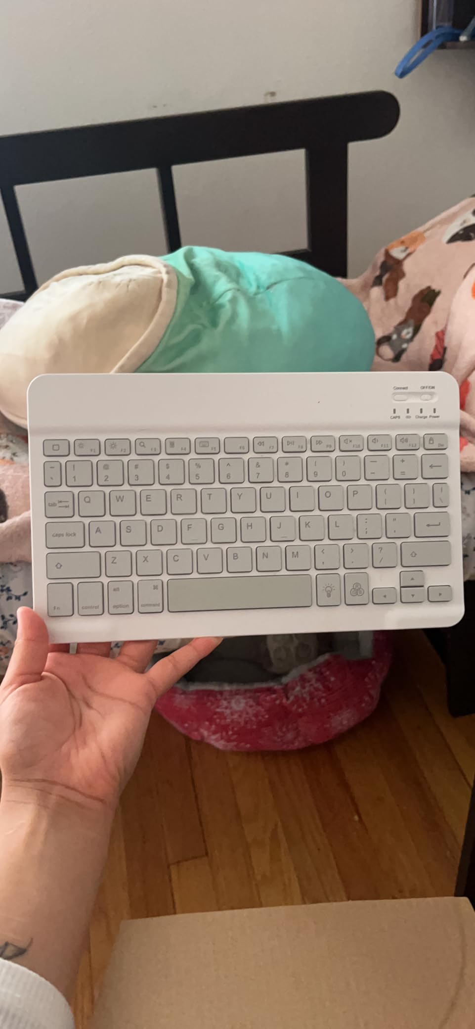 OMOTON 7 Color Backlit & Rechargeable Bluetooth Keyboard for iPad & iPhone | Wireless Ultra Slim Portable Typing Keyboard Compatible with iOS & iPadOS, Perfect for Students & Travel Office Users, White customer photo 2
