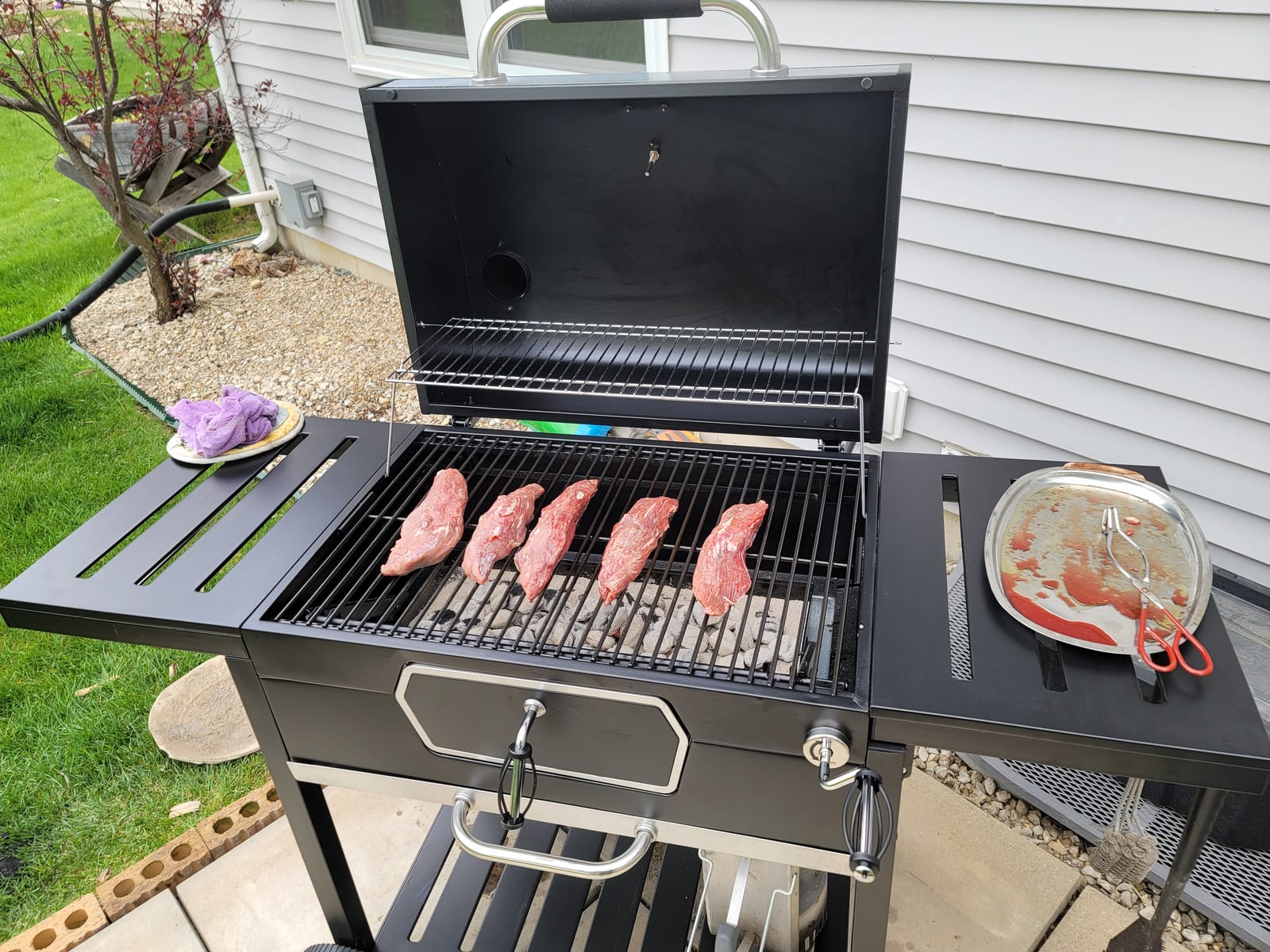 Royal Gourmet CD2030AN Deluxe 30-Inch Charcoal Grill, Collapsible Tables | Large BBQ Smoker, Crank Handle, Front Charcoal Access Door, Temperature Gauge, Picnic Camping Patio Backyard Cooking, Black customer photo 1