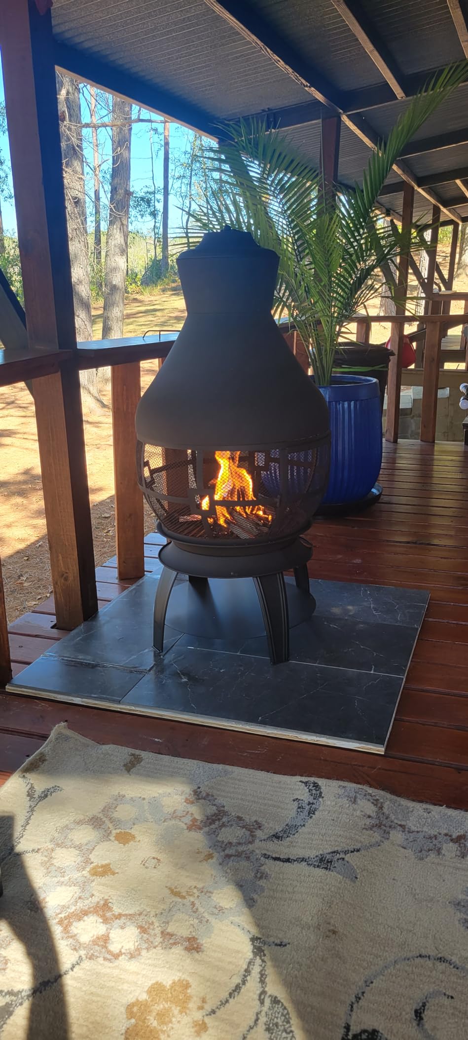 Giantex Wood Burning Chiminea, Heavy Duty Fireplace Chiminea for Patio | Wood Fire Pit w/ 2-piece Log Grate, Premium Rain Cap & Fire Poker, 360 Degree Fire Retardant Mesh Cover customer photo 1