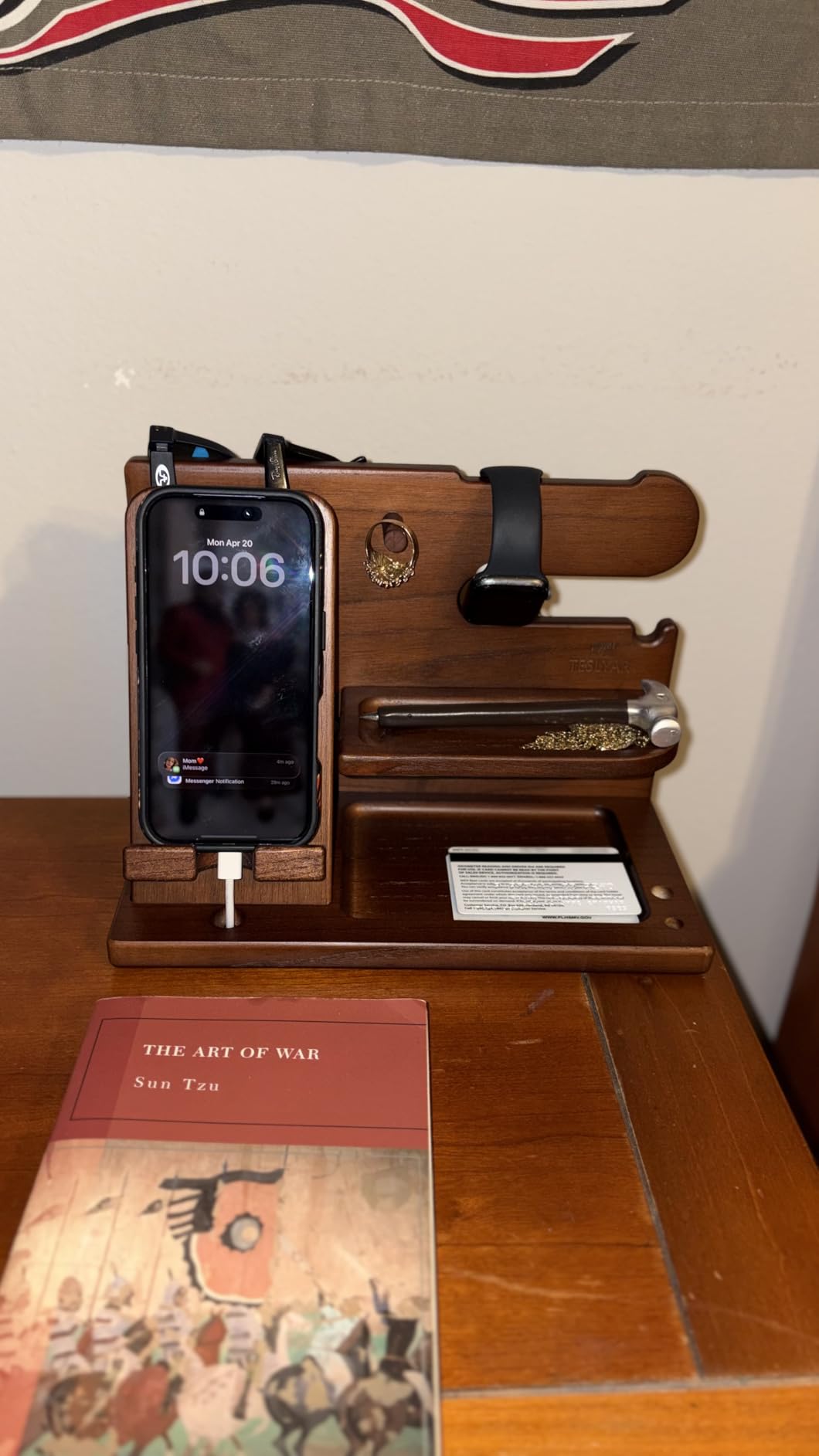 TESLYAR Wood Phone Docking Station for Men - Desk or Nightstand Organizer (Bourbon Brown) customer photo 1