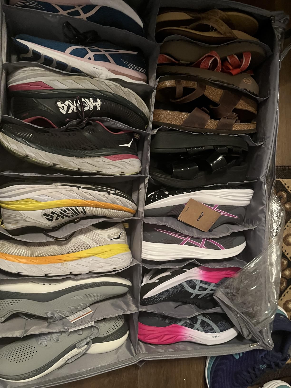 INAYA Under Bed Shoe Storage Organizer Set of 2, Fits 32 Pairs, Underbed Shoe Box Storage Containers Adjustable Dividers w/Bottom Support, Clear Foldable Shoes Storage w/Reinforced Handles customer photo 1