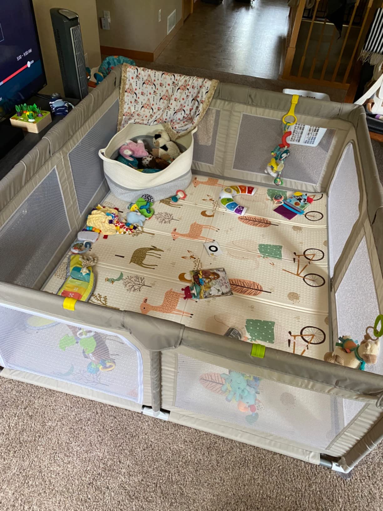 Mloong Baby Playpen with Mat, 59x59in Playpen for Babies and Toddlers, Grey | Large Playpen for Indoor & Outdoor Activity Center, Play Yards for Baby, Safety Baby Fence with Door customer photo 2