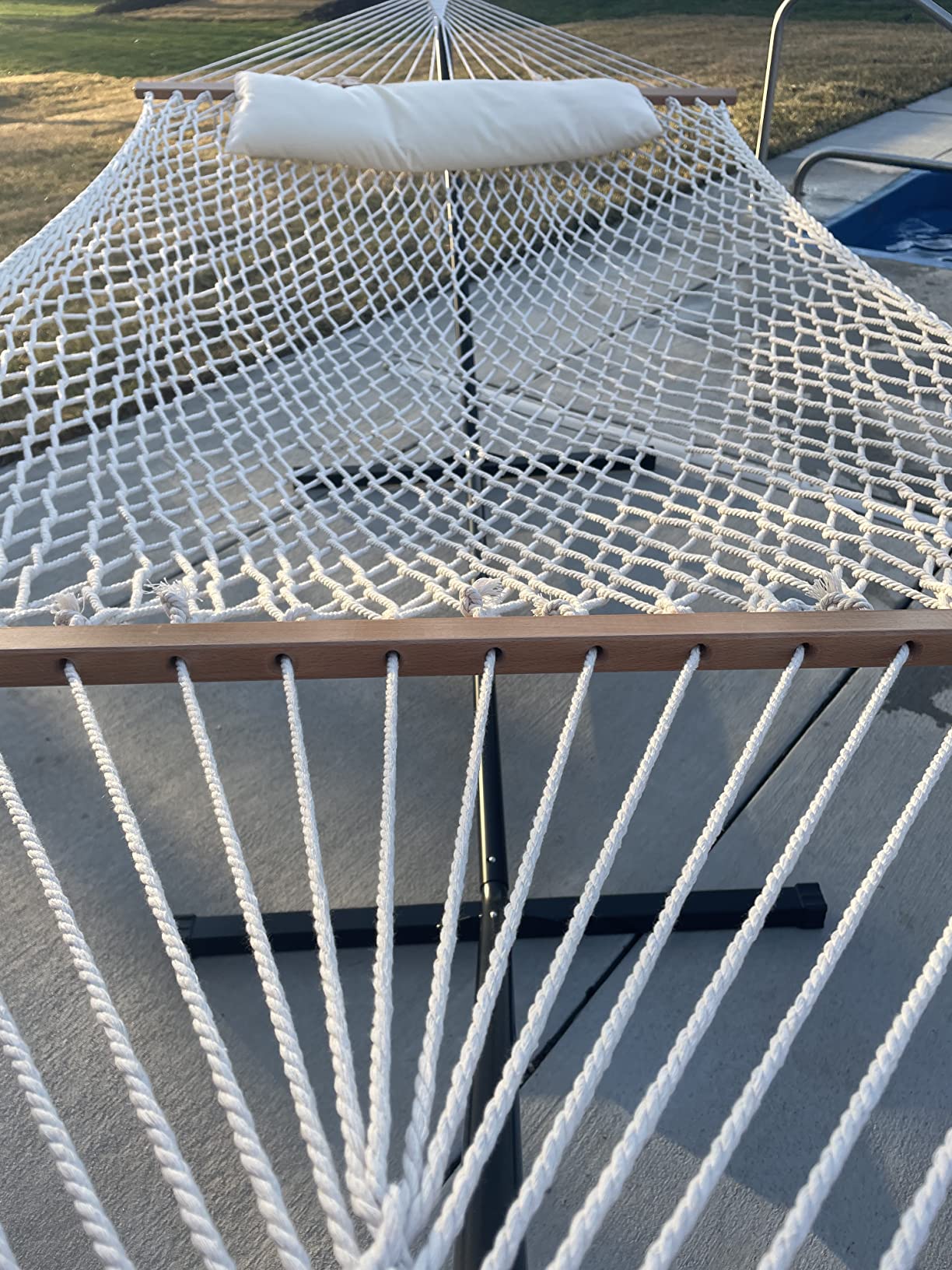 SUNCREAT Double Outdoor Hammock with Stand, Carrying Bag, Dark Gray | Two Person Cotton Rope Hammock with Polyester Pad customer photo 1