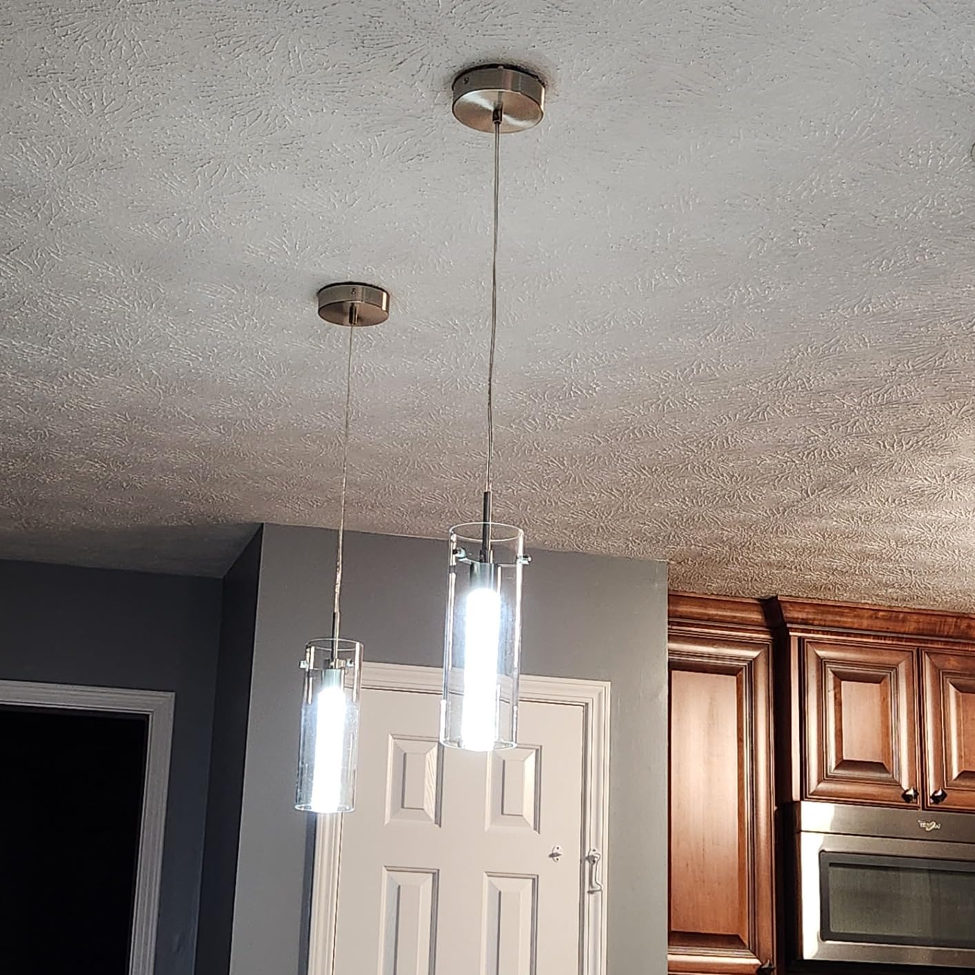 Nickel Pendant Ceiling Light Fixture, 3 Pack Crystal Bubble Pendant Lights Kitchen Island with Clear Cylinder Glass Shade, 6500K Integrated Led Modern Island Light for Kitchen, Dining Room, Bar customer photo 2