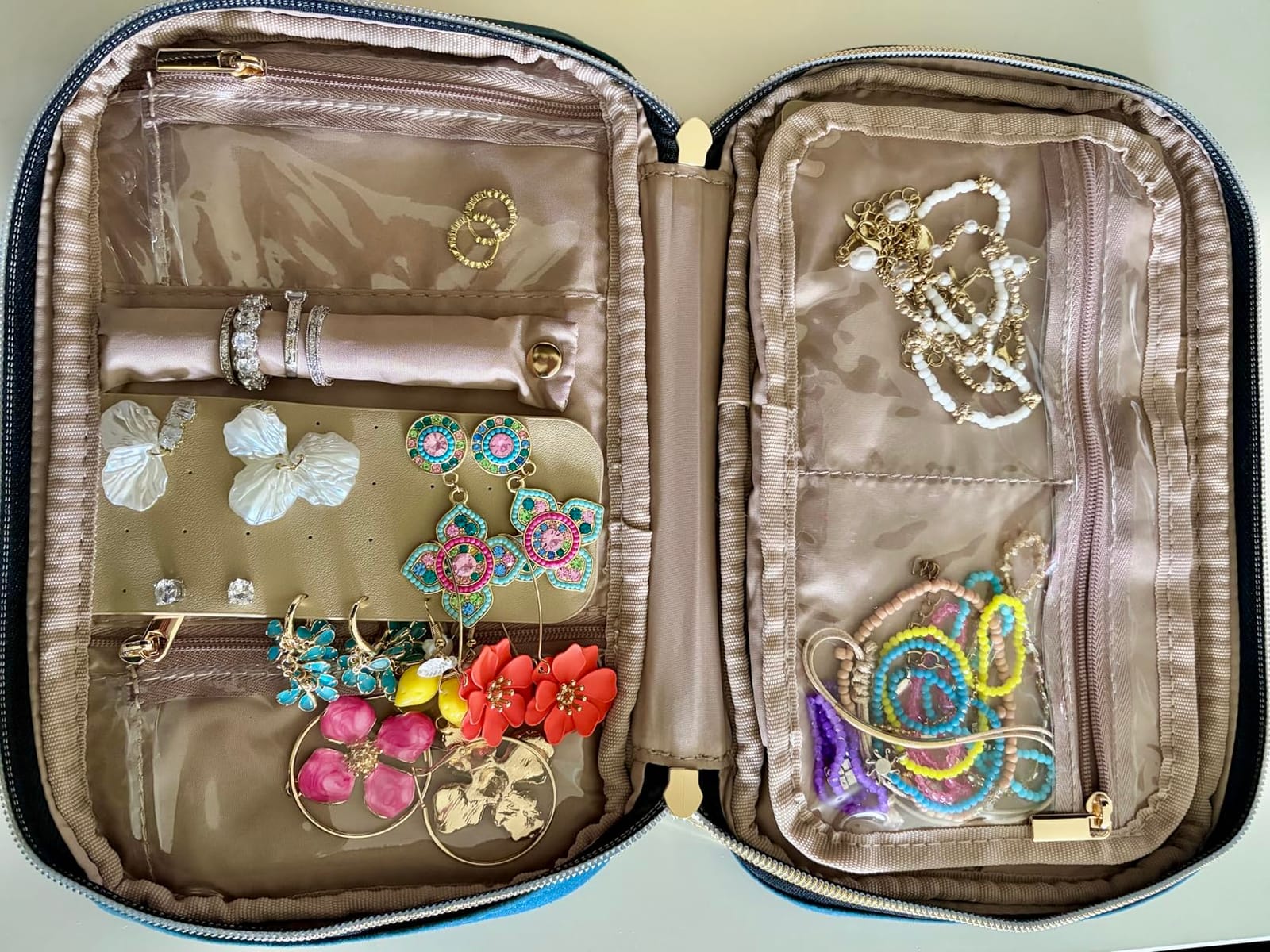NISHEL Travel Jewelry Case Organizer, Compact Jewelry Storage Bag for Necklaces, Earrings, Rings, Bracelets and Watch, Portable Jewelry Holder for Trip, Vacation, Daily Use, Pink customer photo 1