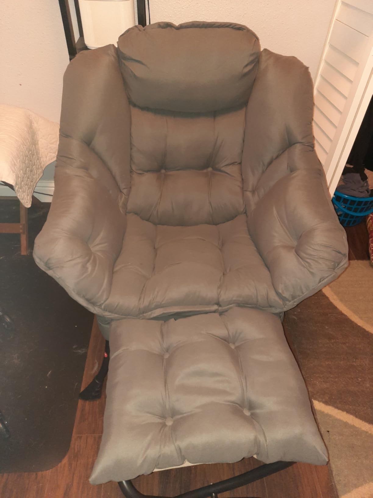 Welnow Lazy Chair with Ottoman, Reading Chair with Footrest, Dark Grey | A Side Pocket, Armrests, Foldable Footrest, Thick Cushioned Seat & Backrest, Lounge Chair for Bedroom, Living Room & Small Space customer photo 1