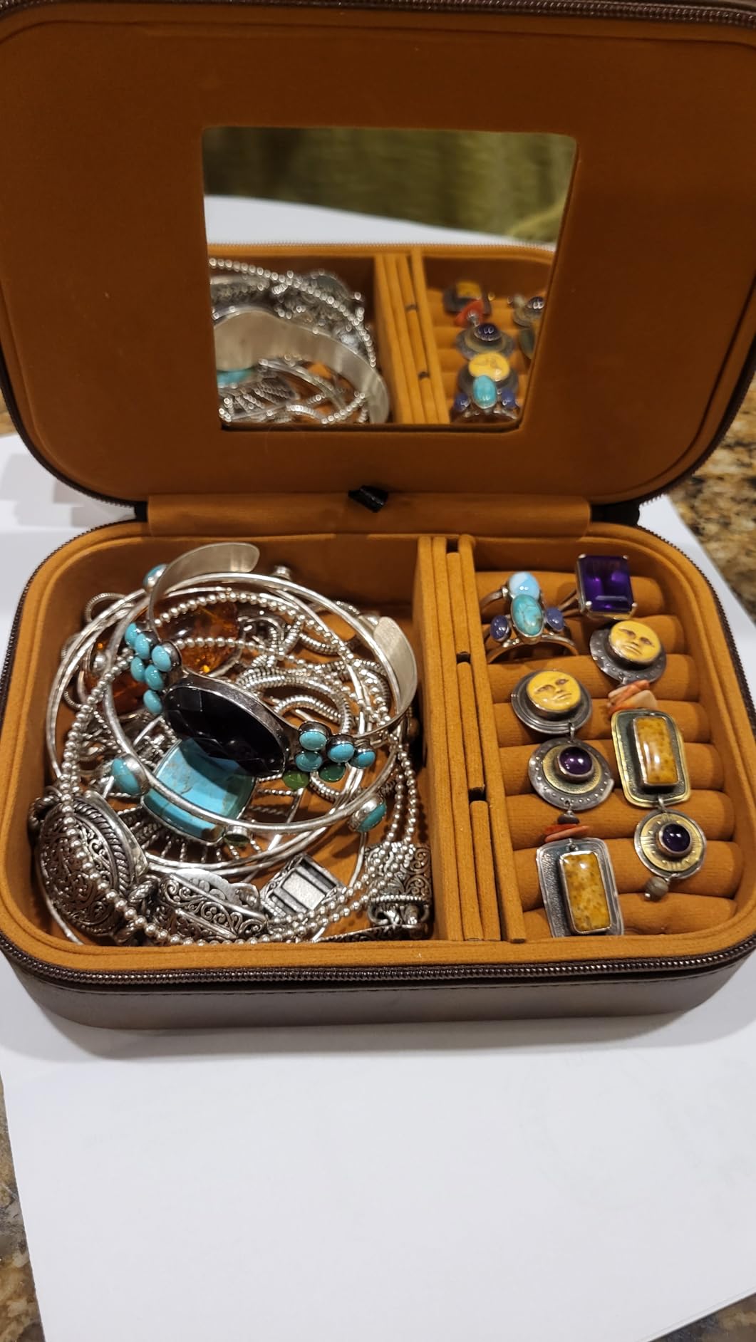 Custom Leather Jewelry Box w/Name & Birth Flower Month - Birthday Gifts for Women, Personalized Jewelry Travel Case - Customized Jewelry Organizer Box, Mom Birthday Gifts - Rustic customer photo 2