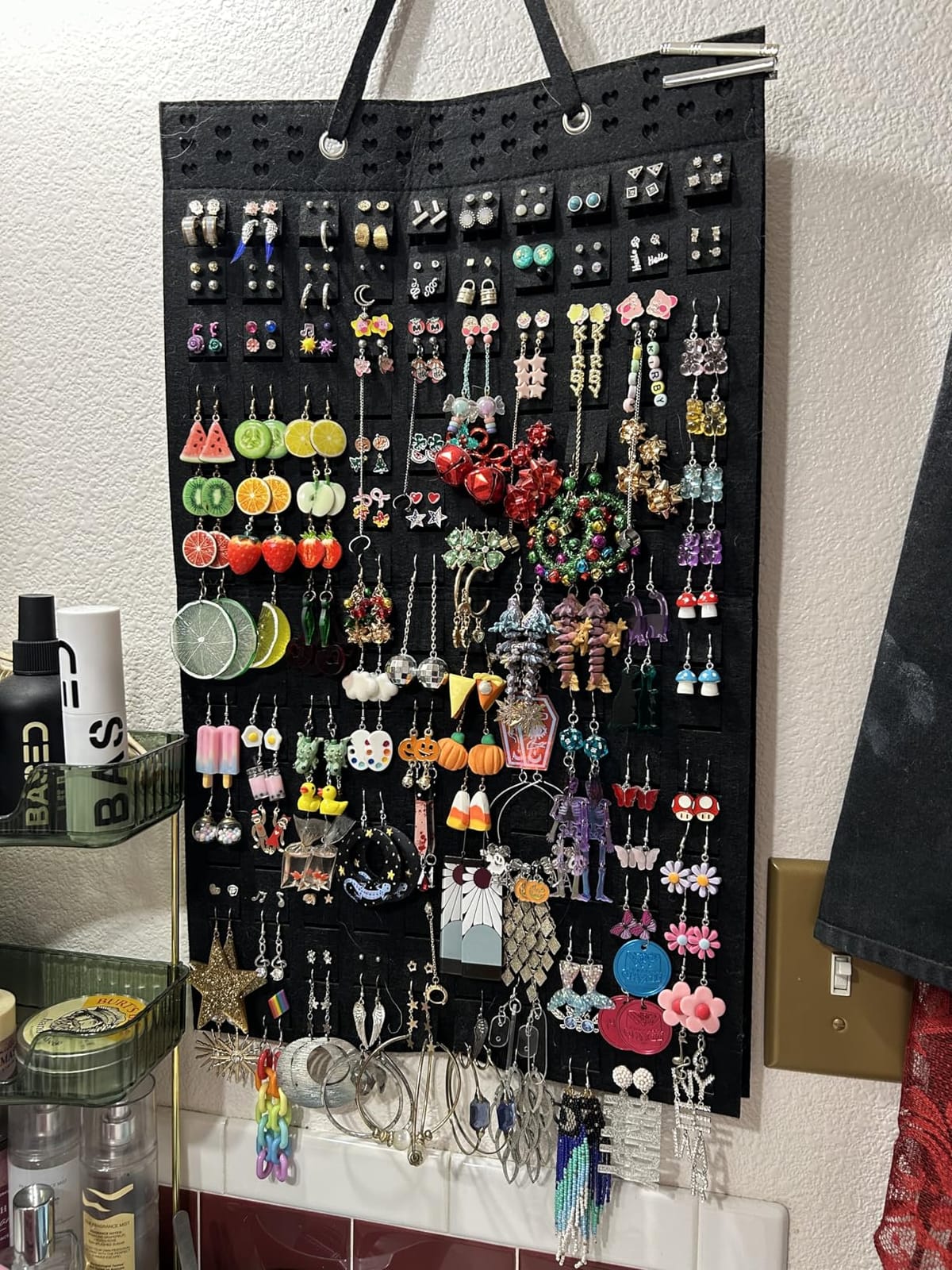 RESOVO Hanging Earrings Organizer & Holder, Wall Mount Earring Holder | 20 Hooks, Holds Up To 300 Pairs, Compact Design, Soft Material, Earring Hanger & Display for Women & Girls customer photo 2