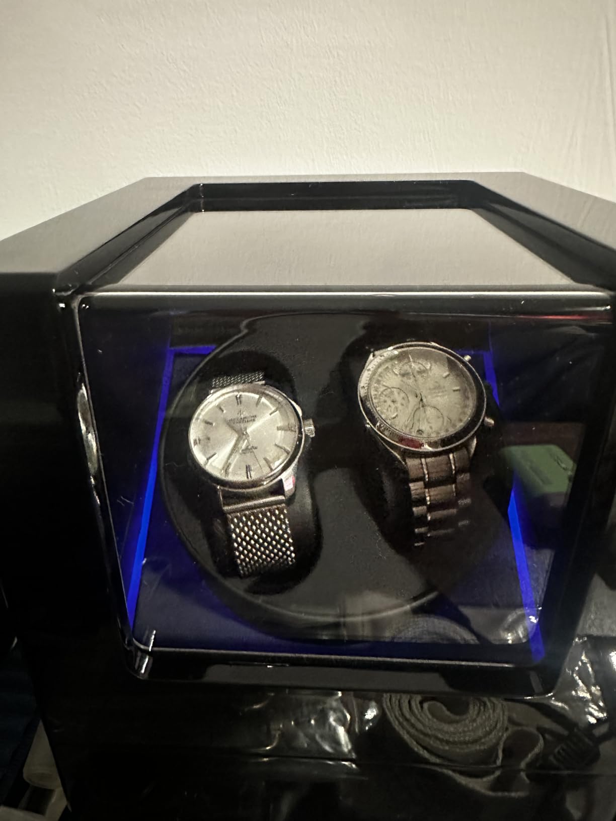 ANWBROAD Watch Winder for Automatic Watches Double Automatic Watch Winder | Super Quiet Motor, Flexible Watch Pillows LED Backlight Wooden Watch Winder Box, 4 Modes Battery or Type-C Adapter UJWW001Y customer photo 1