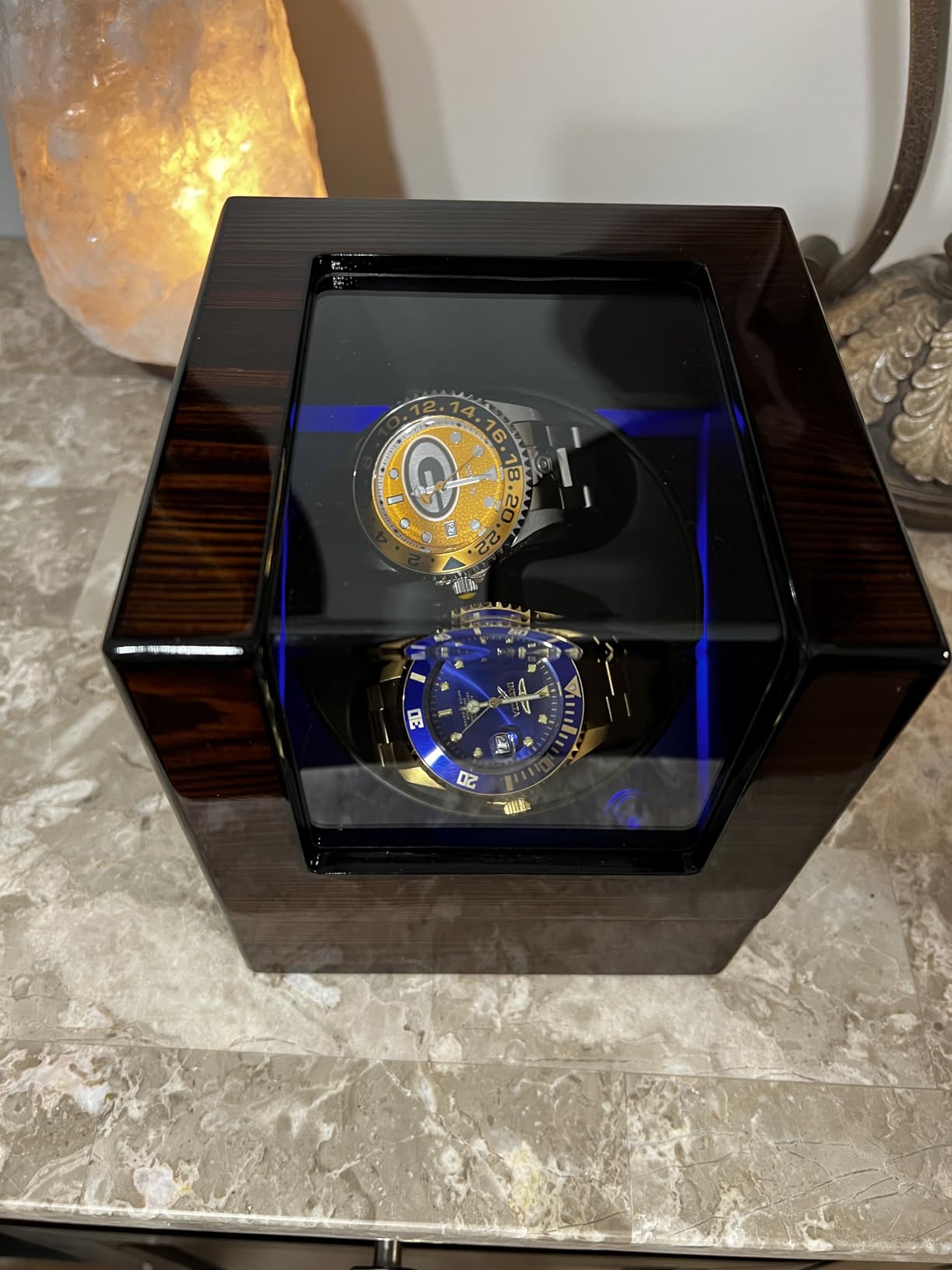 ANWBROAD Watch Winder for Automatic Watches Double Automatic Watch Winder | Super Quiet Motor, Flexible Watch Pillows LED Backlight Wooden Watch Winder Box, 4 Modes Battery or Type-C Adapter UJWW001Y customer photo 2