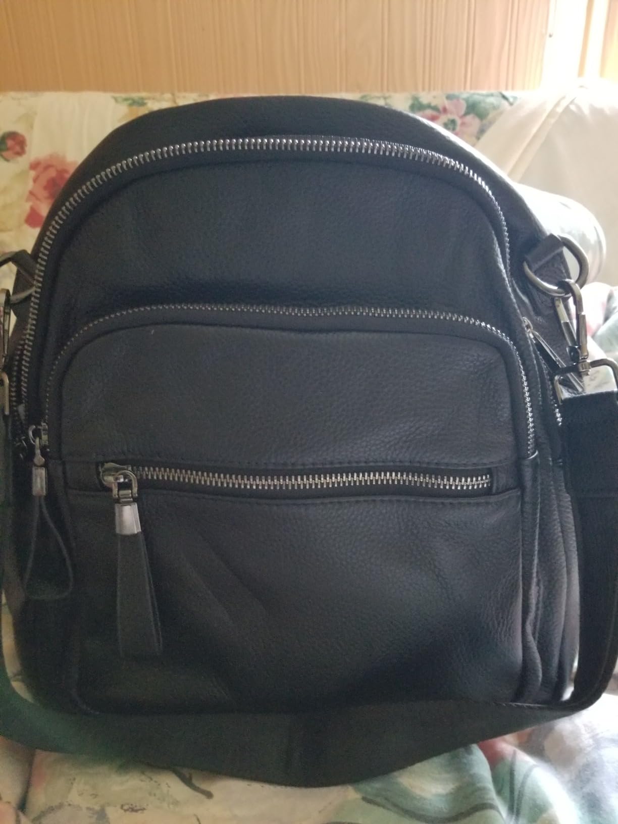 Genuine Leather Backpack Purse for Women, Black | Real Soft Leather, Fashion Designer, Convertible, Ladies Shoulder Bag customer photo 1