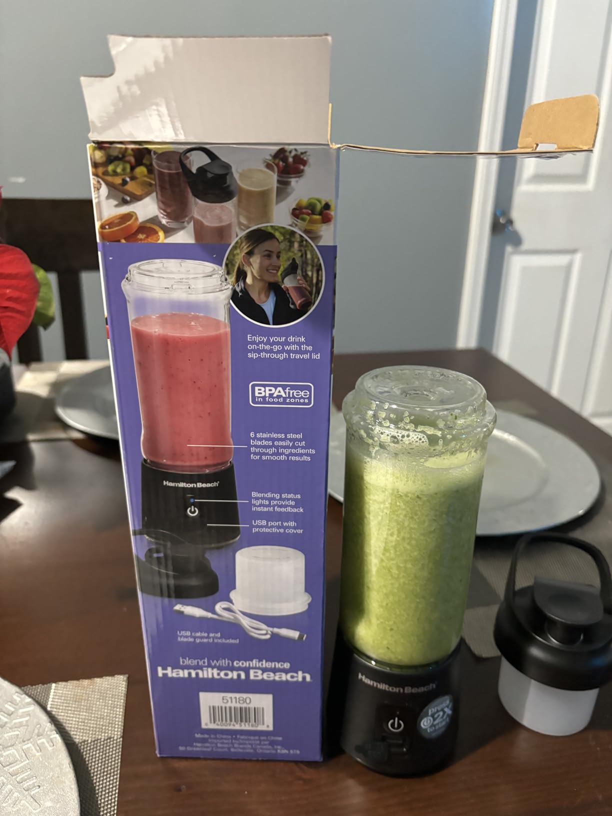 Hamilton Beach Blend-Now Cordless Portable Personal Blender for Smoothies, 16 oz BPA-Free Personal Blender Jar & Travel Lid, USB Rechargeable, Cable Included, Stainless Steel Blades, Black customer photo 2