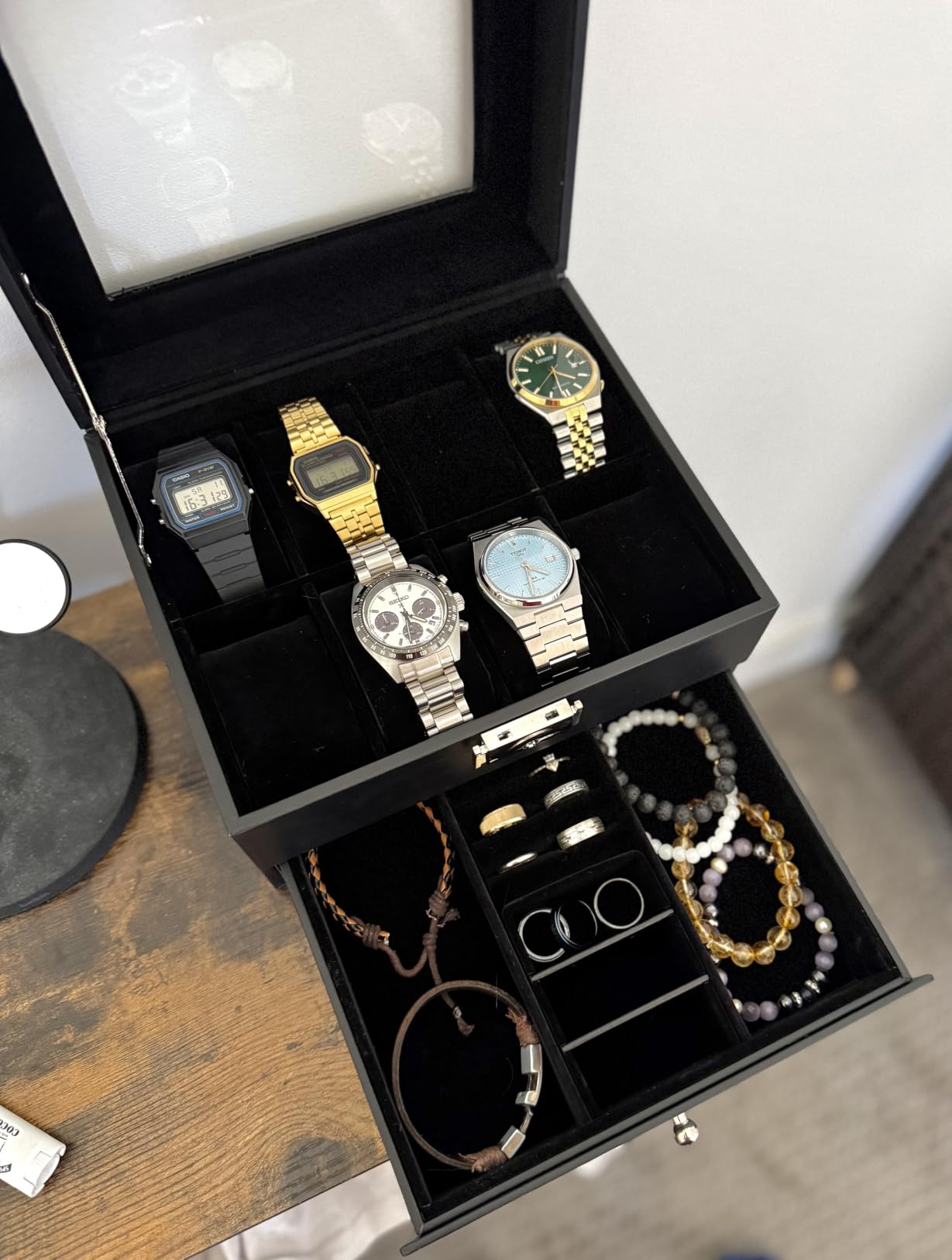 SONGMICS 12-Slot Watch Box, Lockable, Tan customer photo 1
