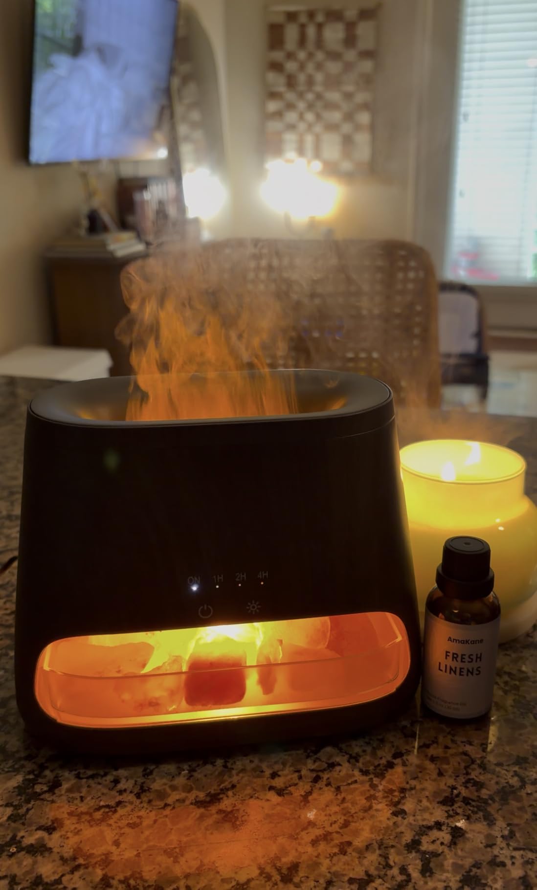 SALKING 2-in-1 Ultrasonic Essential Oil Diffuser & Himalayan Salt Lamp, Aromatherapy Diffuser Cool Mist Humidifier with Auto Off Function, 100% Pure Himalayan Pink Salt Rock, 150ml (Wooden Grain) customer photo 1