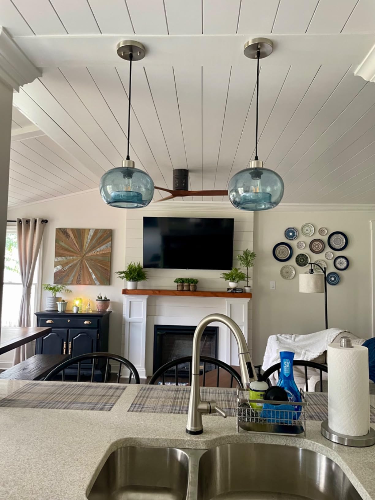 CASAMOTION Glass Pendant Lights, Marble Clear, 2 Pack | Modern Rustic Kitchen Island Dining Room Table, Adjustable Cord, Brushed Nickel, ETL Certification customer photo 1