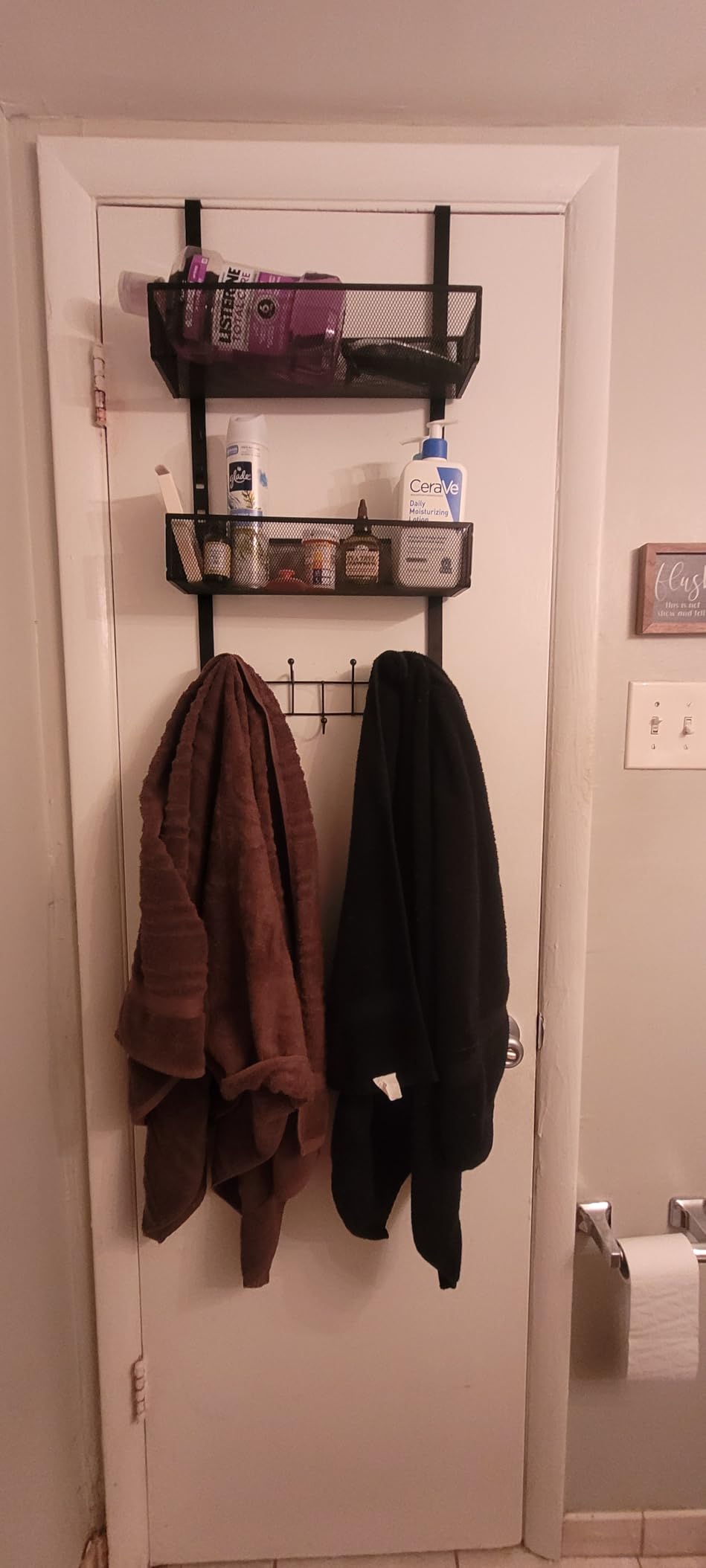Consumest Over The Door Hooks Organizer - 3 Tier Door Hanger with 9 Coat Hooks & 2 Mesh Basket, Back Storage Organizer Hanging Towels for Bathroom, Bedroom, Black customer photo 2