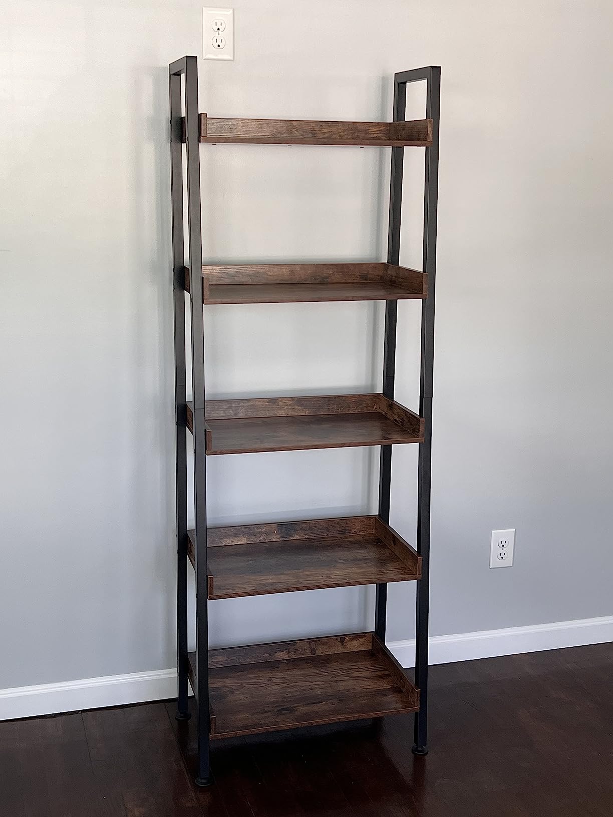 ASTARTH 5-Tier Ladder Shelf, 67 Inch Tall Open Wooden Bookshelf with Metal Frame for Living Room, Rustic Brown customer photo 1
