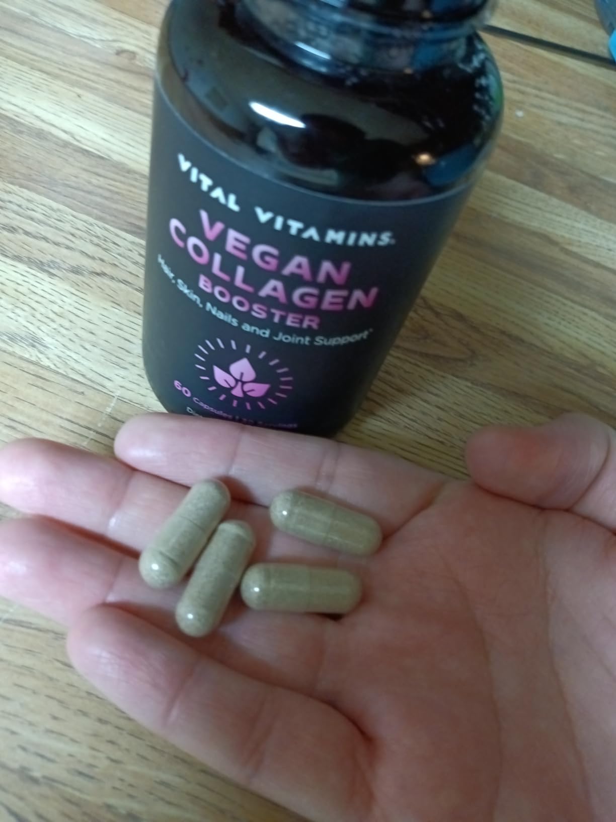 Vital Vitamins Vegan Collagen Booster Supplements, 60 Capsules | Supports Skin, Hair, Nails & Joints, Formulated with 30+ Superfoods, Hyaluronic Acid, Silica & Vitamin A, Non-GMO customer photo 1