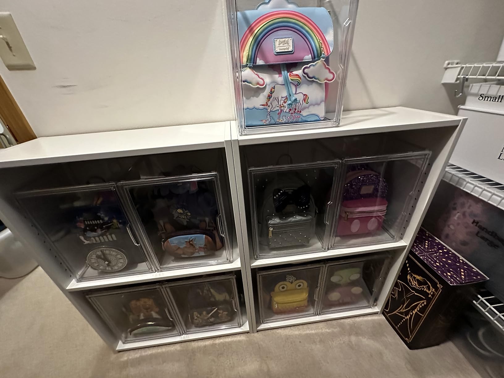 AVLA 3 Pack Plastic Handbag Storage Organizer for Closet, Clear Acrylic Display Case with Magnetic Door, Luxury Stackable Purse Clutch Organization, Assemble Collectibles Boxes for Wallet, Book, Toys customer photo 1