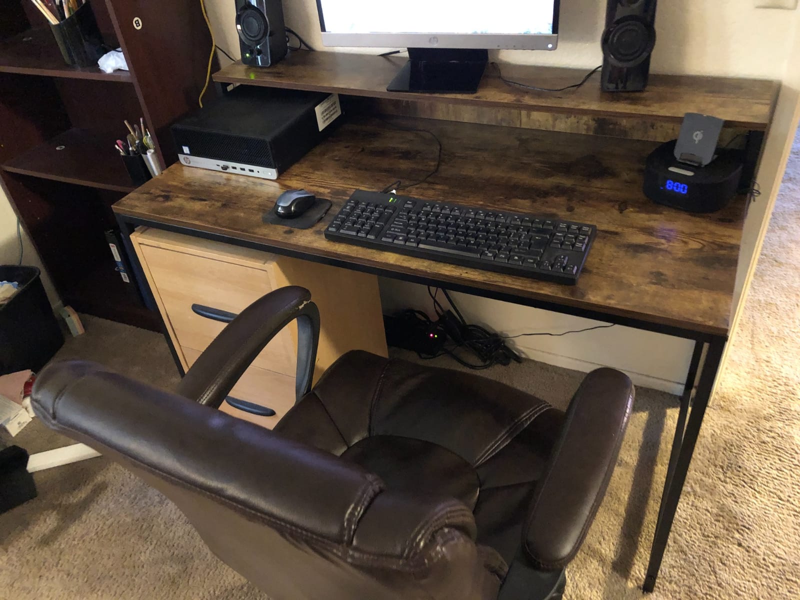 Cubiker Standing Desk, 48x24 Inches Sit Stand Home Office Desk, Electric Stand up Desk, Adjustable Desk with Splice Board, White Frame/Maple Top customer photo 2