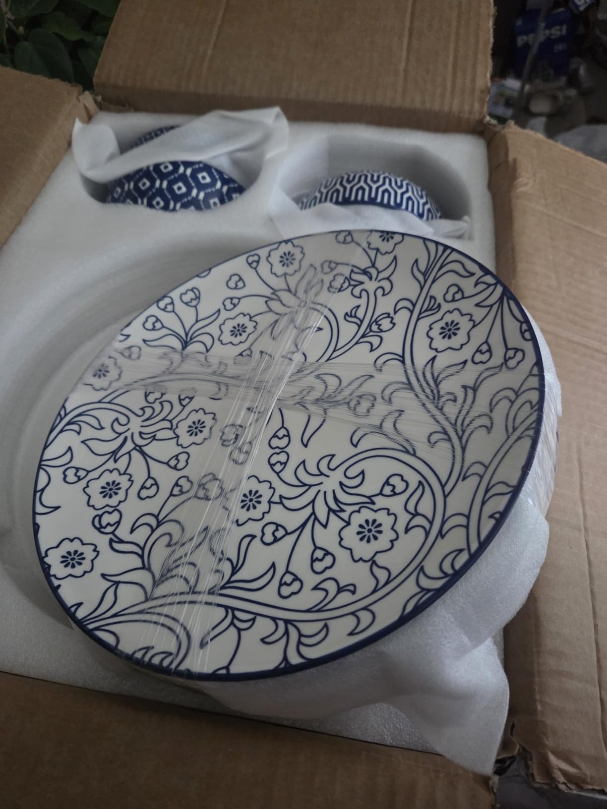 Selamica Ceramic Dinnerware Sets, 12 pcs Plates and Bowls Sets, Vintage Blue, Scratch Resistant Dishes set for 4, Dishwasher & Microwave Safe customer photo 2