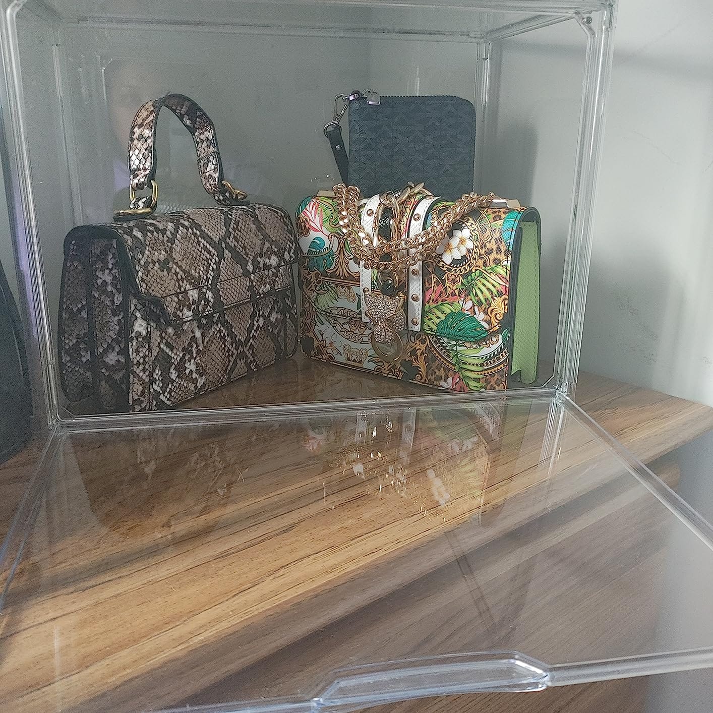 Purse Organizer for Closet, 3 Pack Handbag Storage Organizer, Clear Acrylic Display Case for Collectibles, Stackable Bag Organizer with Magnetic Door for Wallet, Clutch, Figure, Toys customer photo 1