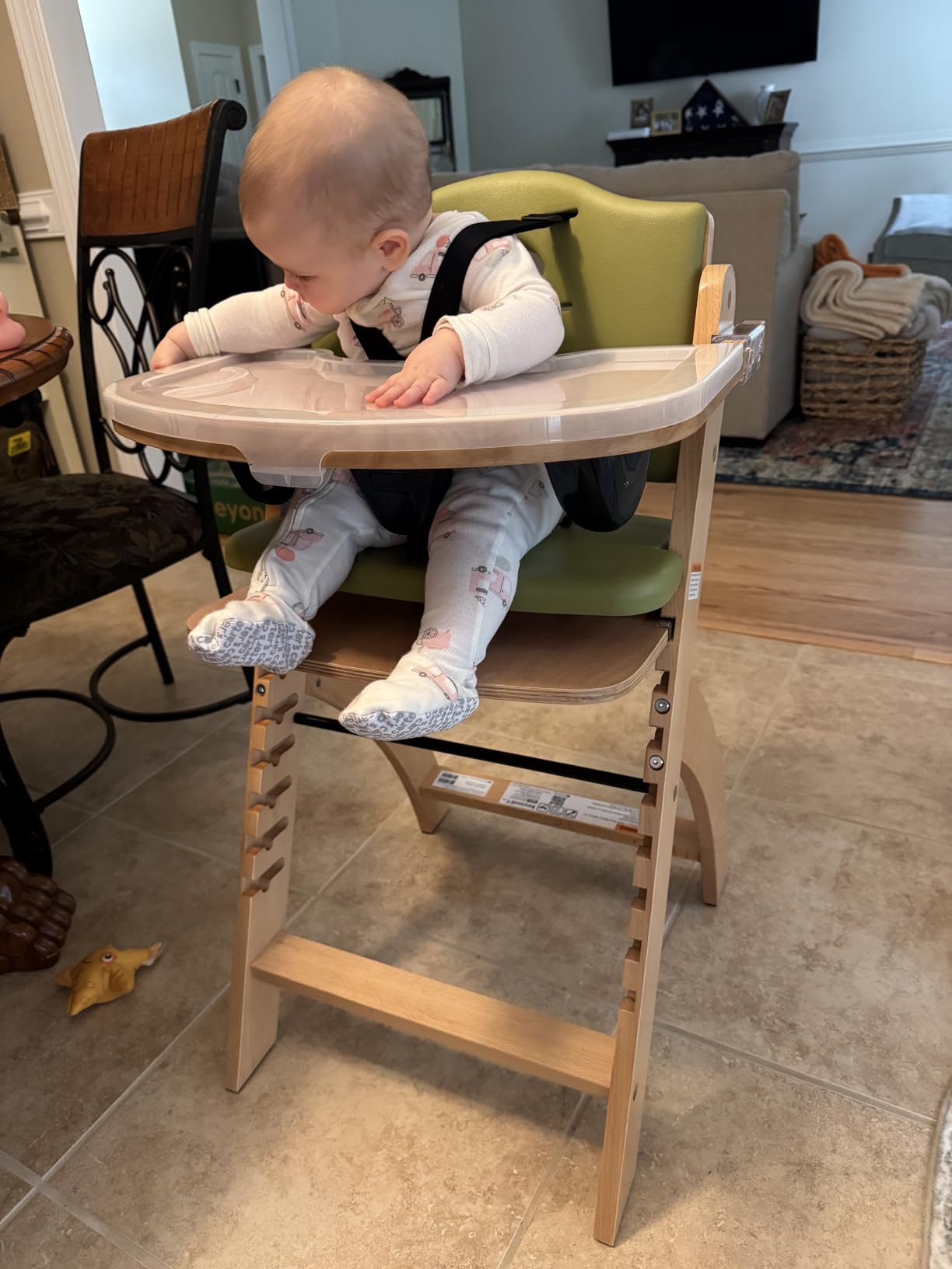 Abiie Beyond Junior Convertible Wooden High Chair with Removable Tray | 3-in-1 Adjustable Highchair for Babies & Toddlers, Fits 6 Mos to 250 lbs, Water-Resistant, Natural Wood w/ Grey Cushion customer photo 2