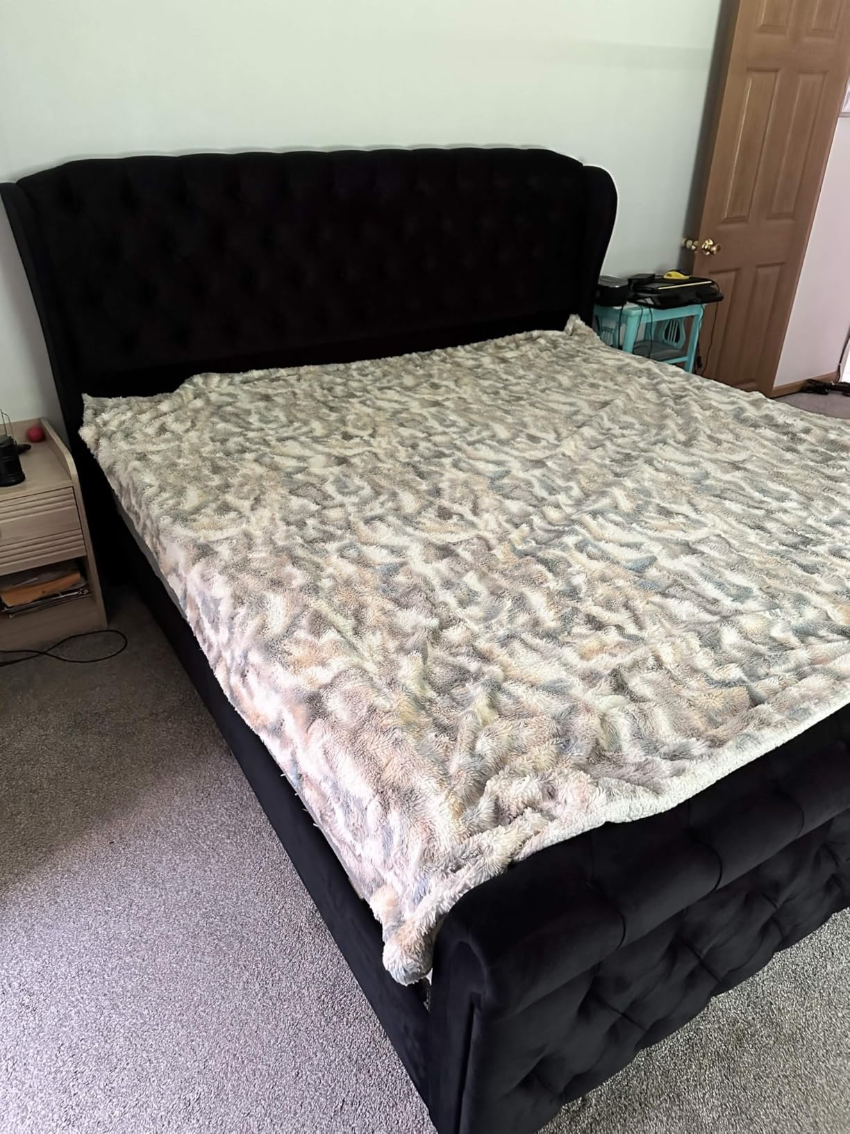 AMERLIFE King Size Upholstered Sleigh Platform Bed Frame with Headboard | Bed Frame with Wingback Headboard, Deep Button Tufted, Wood Slats Support, No Box Spring Needed, Cream Chenille customer photo 1