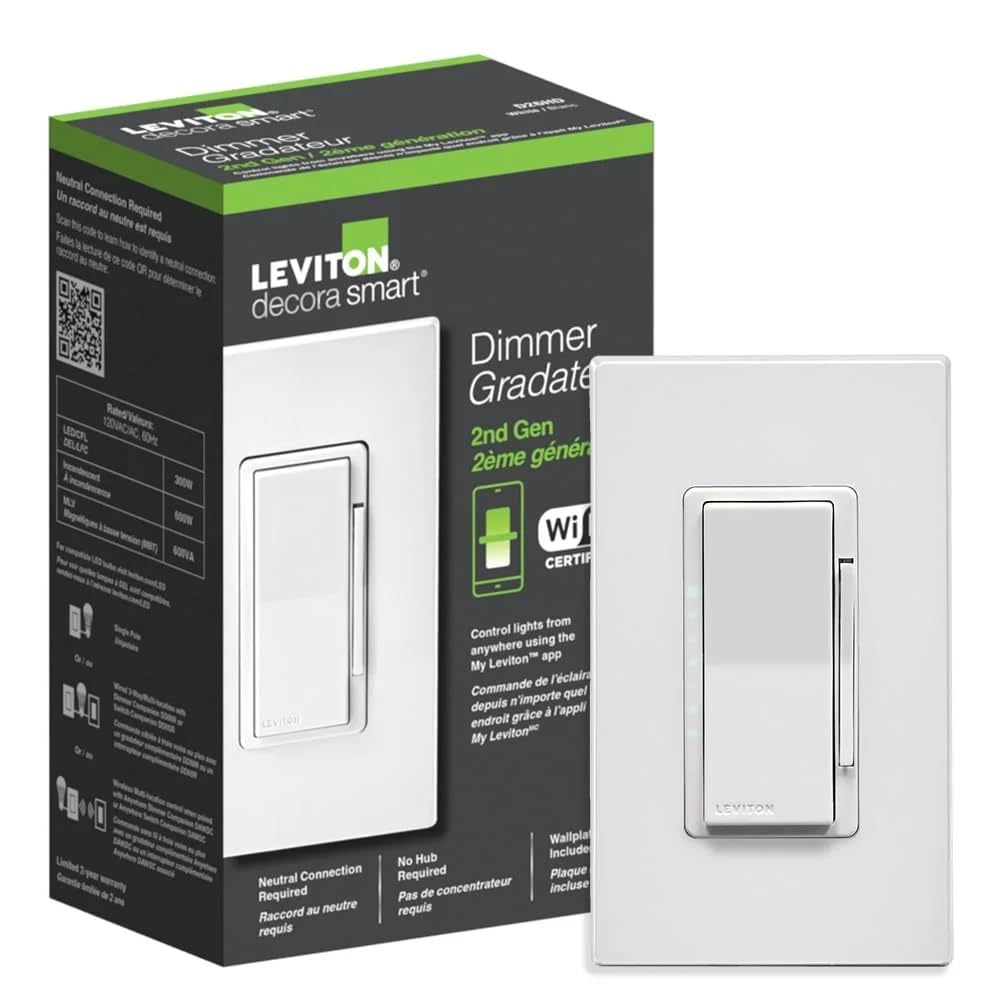 Leviton Decora Smart Switch, Wi-Fi 2nd Gen D215S-1RW, Neutral Wire Required, Works with Matter, My Leviton, Alexa, Google Assistant, Apple Home/Siri & Wired or Wire-Free 3-Way, White customer photo 1
