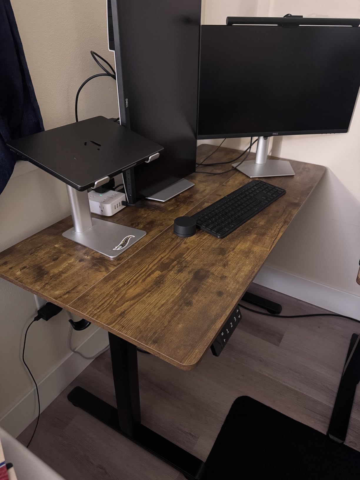 Claiks Electric Standing Desk, Adjustable Height Stand up Desk, 24x48 Inches Sit Stand Home Office Desk with Splice Board, Black Frame/Rustic Brown Top customer photo 2