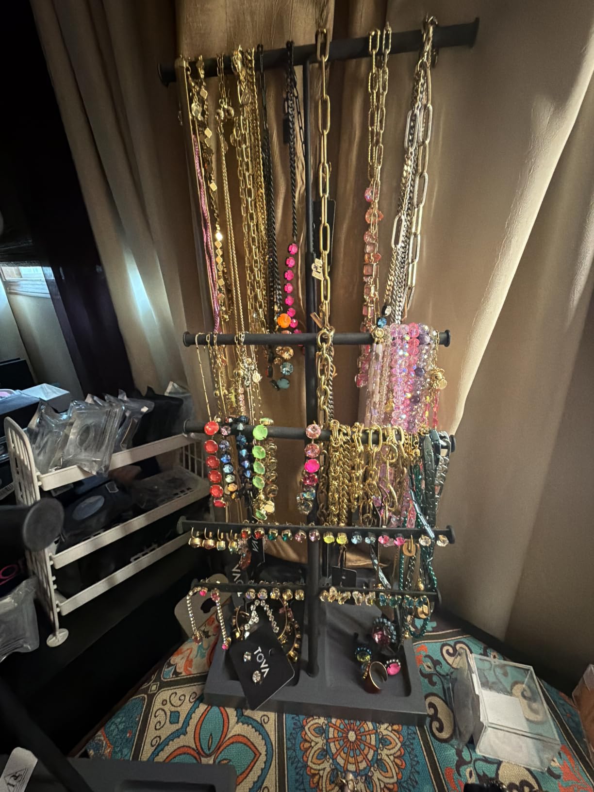 Love-KANKEI Jewelry Organizer Stand 5-Tier,Adjustable Height,Weathered Grey | Metal Rod,Solid Wood Base,Easy to Install,Tree Style,Display Long Necklaces,Bracelets,Earrings,Rings,Watches,Bangles,Gift customer photo 2