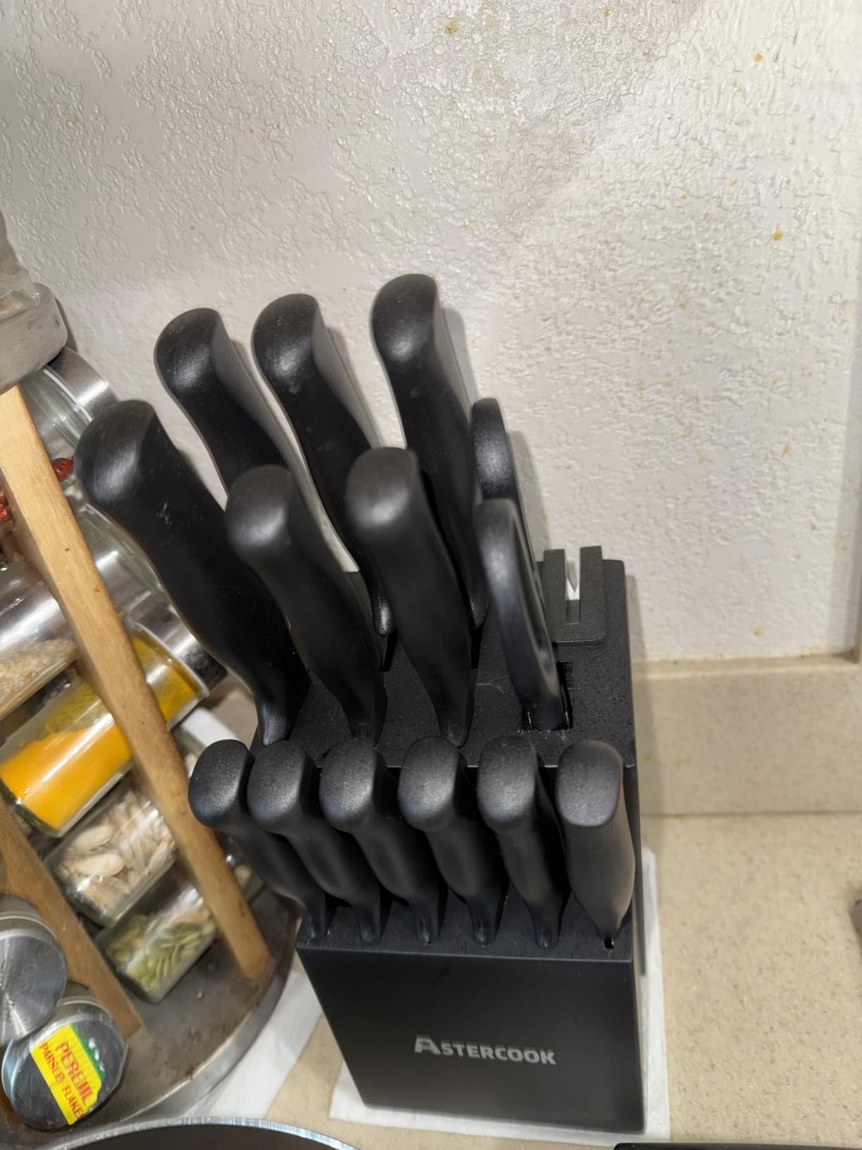 Astercook Knife Set for Kitchen with Block and Sharpener 15pcs German customer photo 2