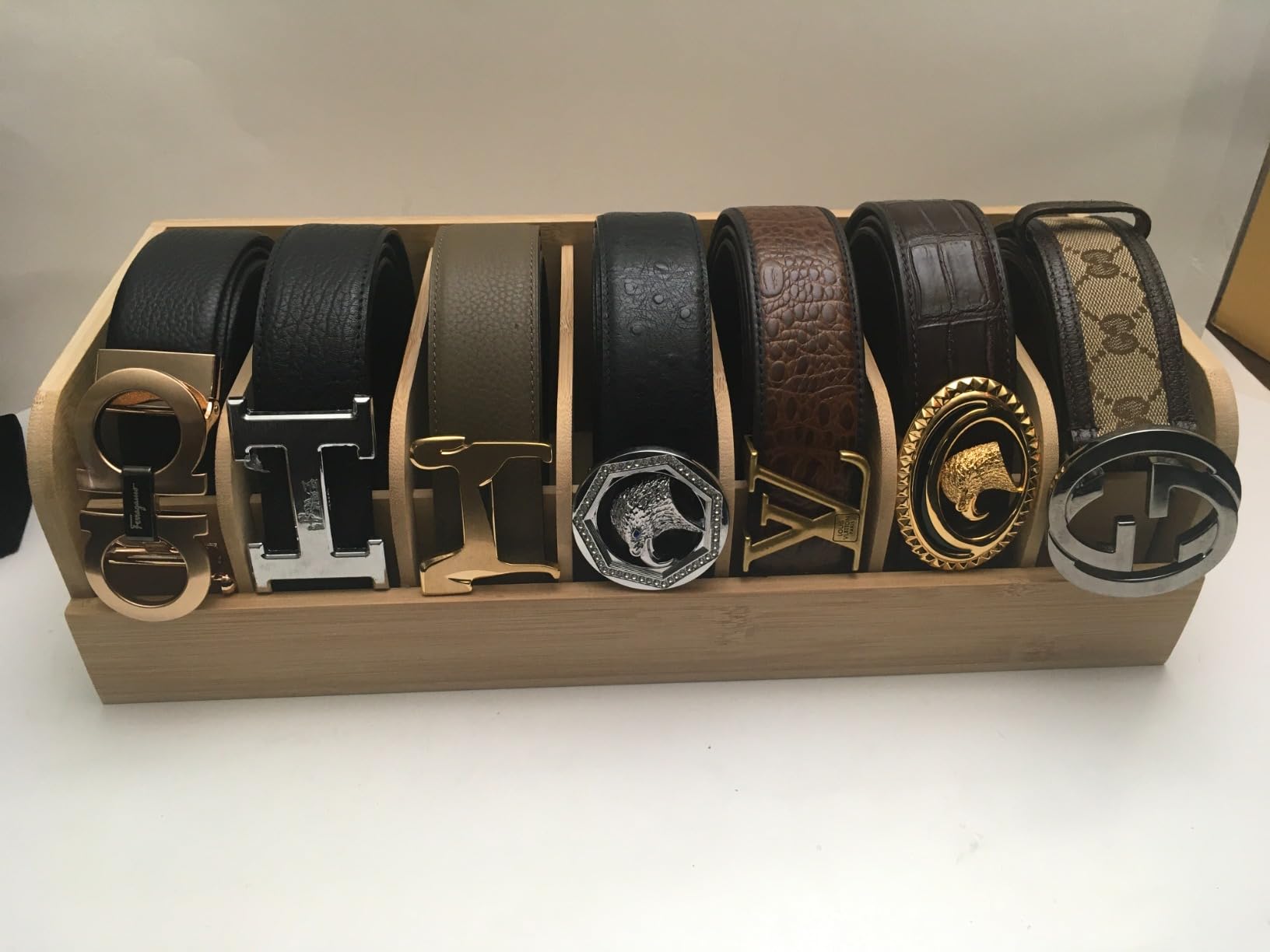 GTI Belt Organizer, 6 Compartments Belt Organizer for Closet and Drawer, Bamboo Display Case for Tie and Belt, Belt Storage Organizer for Men Women (Wooden) customer photo 1