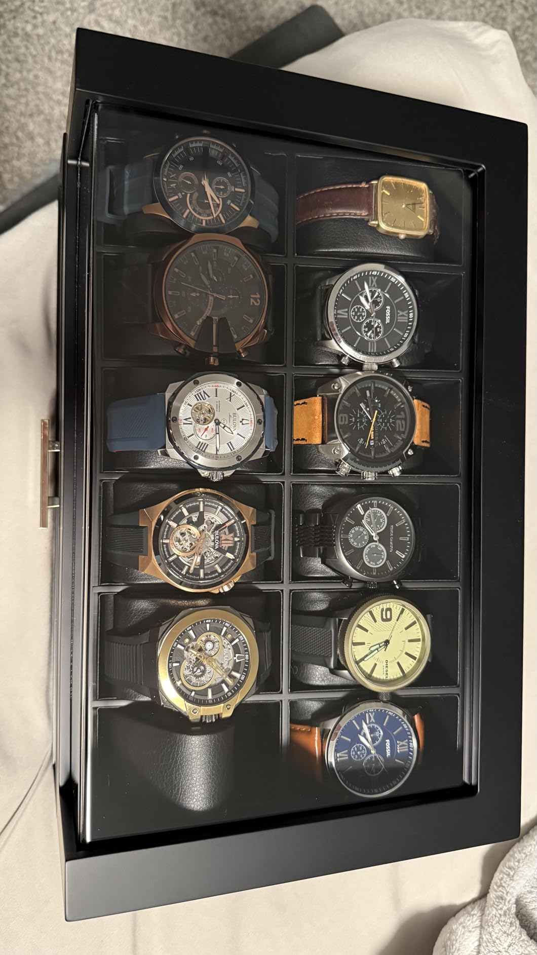 High End Watch Box for Men, 12 Slot Wooden Watch Case With Drawer, Watch Display Box with Glass Lid, 2-Layer Watch Holder for Jewelry and Watch Storage for Men Women, Ideal for Gift (With Gift Box) customer photo 2