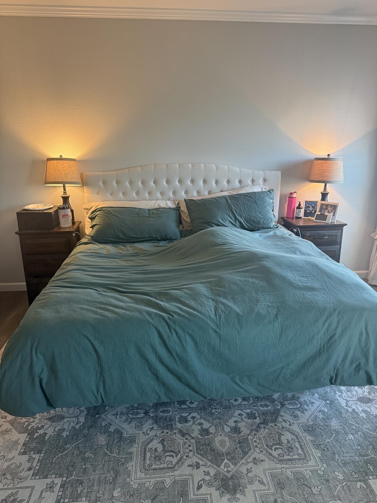 King Headboard Only, Linen Classic Tufted Design, Ivory | 2 installation options: 1.bed frame mount 2.wall mount (for adjustable bed), Classic hand-tufted headboard king size customer photo 2