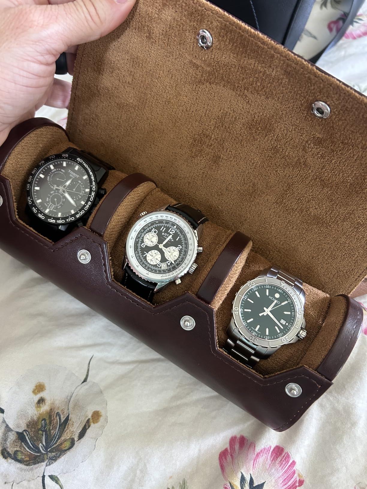 MR.OKAY 3 Watch Travel Case- Classic Leather Watch Case With Perfect Texture.Portable Watch Roll Or Organizer For Storage And Display. Luxury Gifts For Men, All Handmade by Artisans. customer photo 1