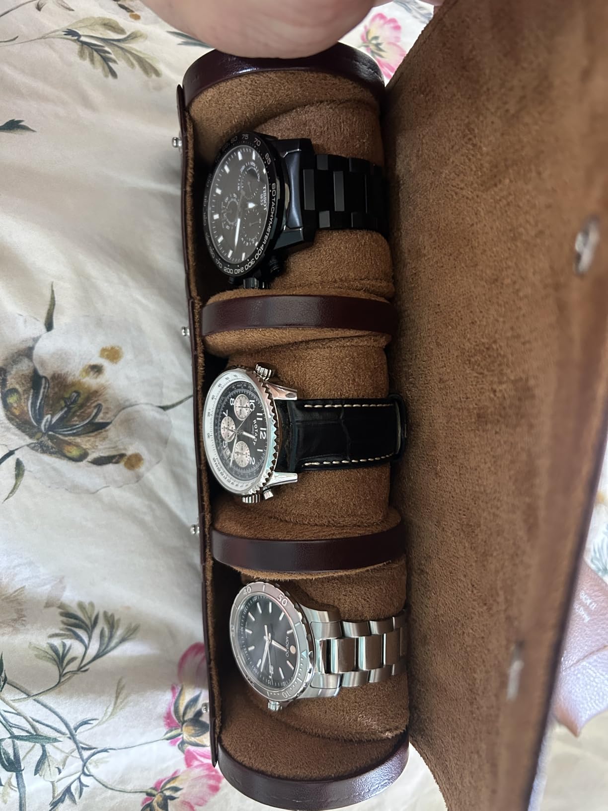 MR.OKAY 3 Watch Travel Case- Classic Leather Watch Case With Perfect Texture.Portable Watch Roll Or Organizer For Storage And Display. Luxury Gifts For Men, All Handmade by Artisans. customer photo 2