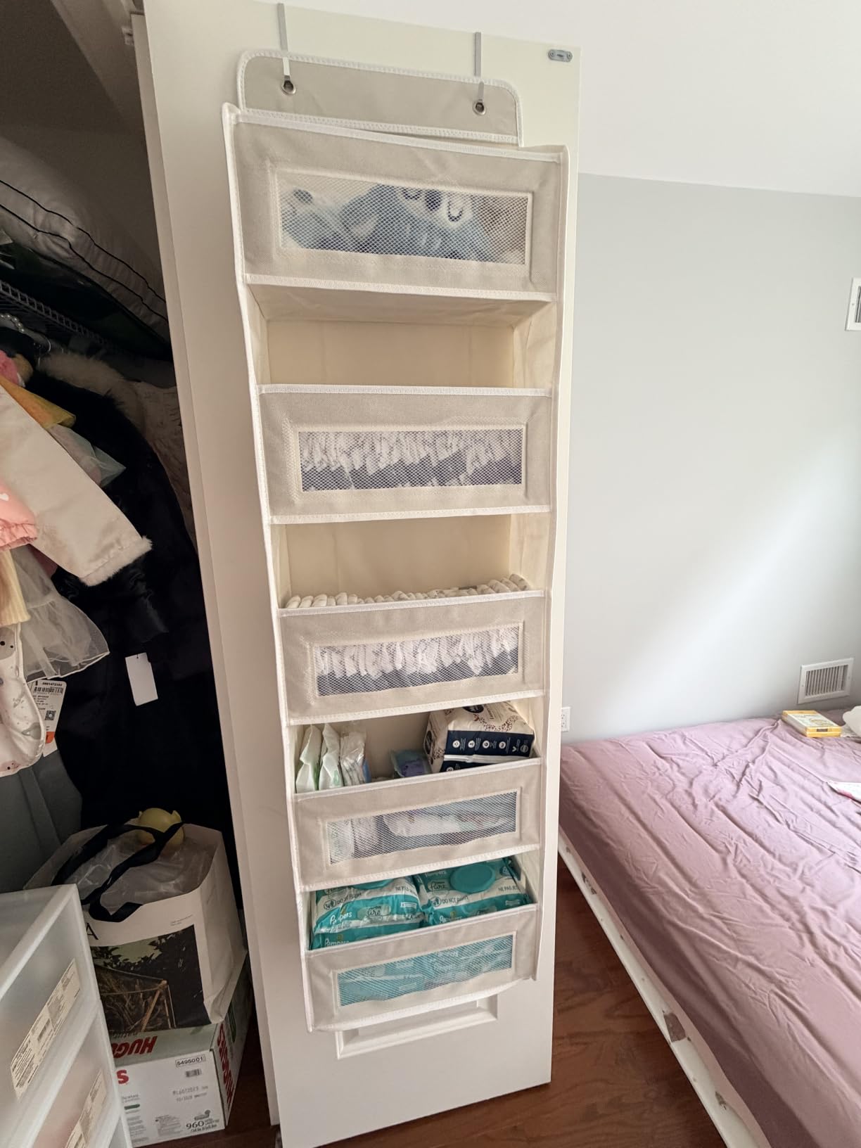 JARLINK Over The Door Organizer Storage, 5 Shelf Hanging Door Organizer with 5 Large Capacity Pockets, Anti Tilt 44 lb Load Behind Door Storage for Bedroom, Bathroom, Pantry, Nursery, (Grey) customer photo 2