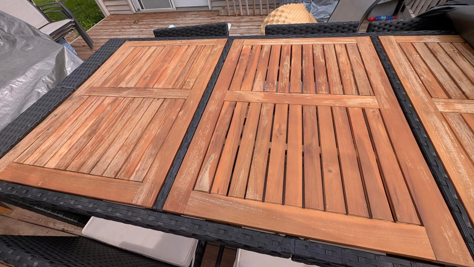 Yaheetech 7 Piece Patio Dining Set Outdoor Acacia Wood Bar Table and Chairs | with Removable Cushions, Wicker Furniture Set for Deck, Backyard, Garden, Black/Beige customer photo 1