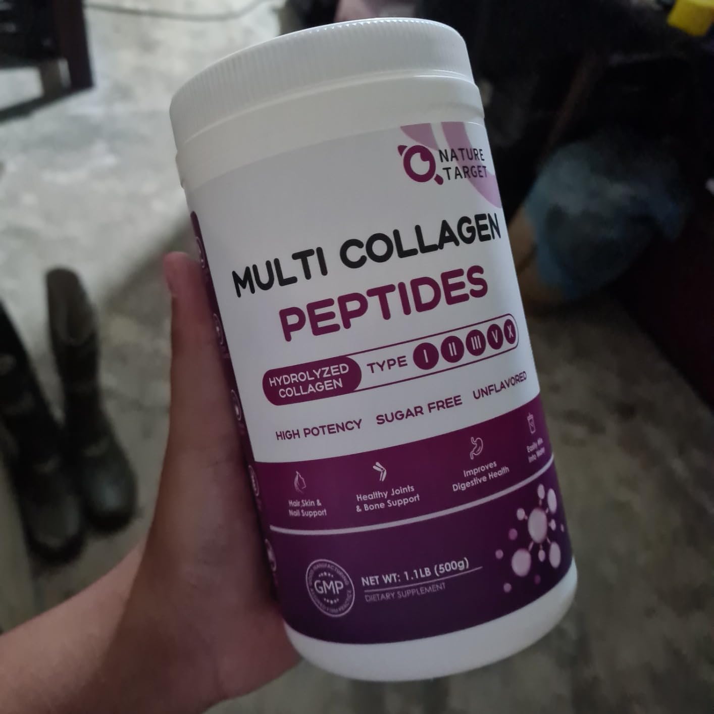 NATURE TARGET Multi Collagen Peptides Powder, 50 Servings | Type I, II, III, V, X, Hydrolyzed Collagen Peptides with Vitamin C, Hyaluronic Acid, Supports Skin Hair Nail & Joint, Non-GMO customer photo 2