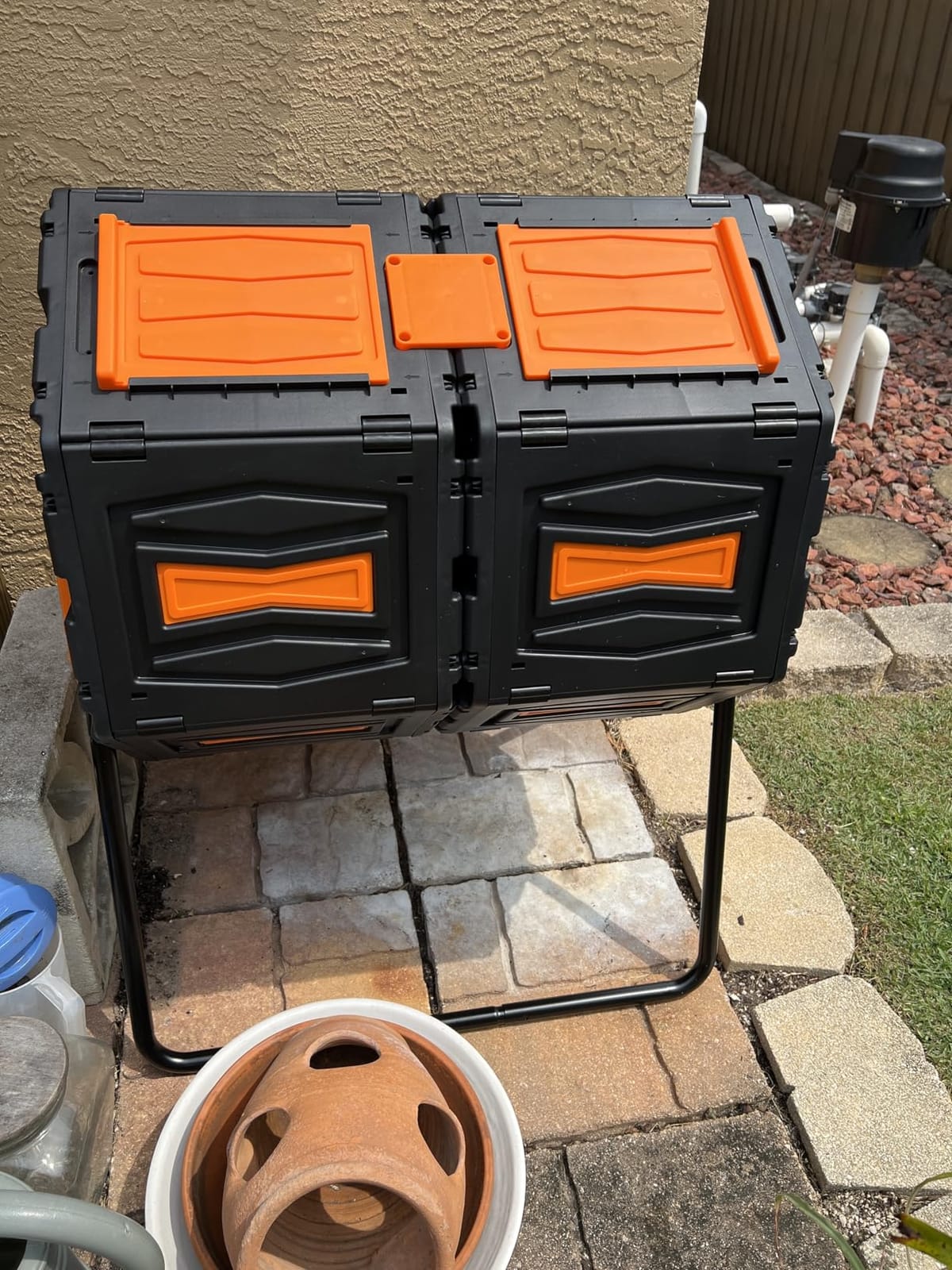 Marcytop Compost Tumbler, Easy Assemble & Efficient Outdoor Compost Bin, 45 Gallon/170 Liter Large Dual Chamber Rotating Composter, Orange Door customer photo 2