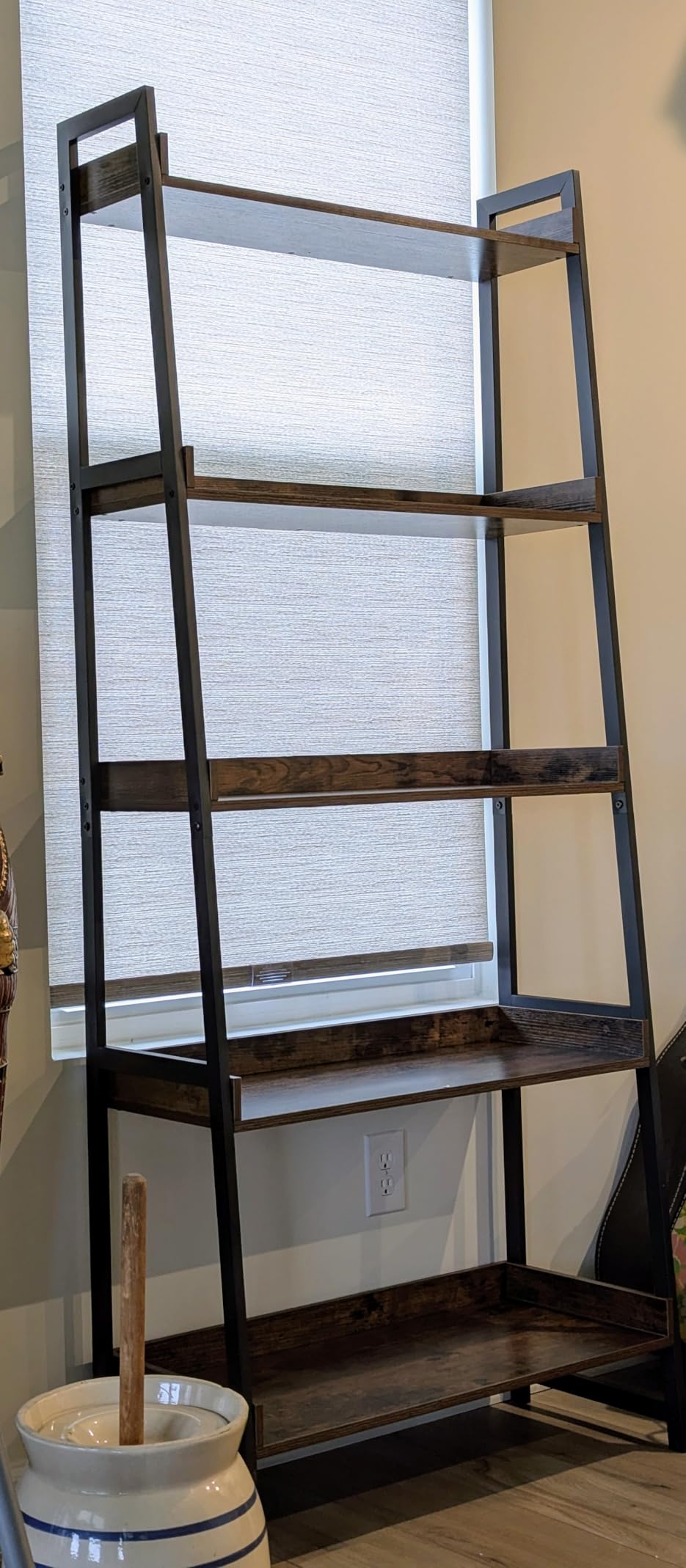 IRONCK Ladder Shelf, Ladder Bookshelf 5-Tier 74.8in Tall, Industrial Bookcase and Bookshelf, Display Shelf Metal Frame for Home Office, Bathroom, Living Room, Vintage Brown customer photo 1
