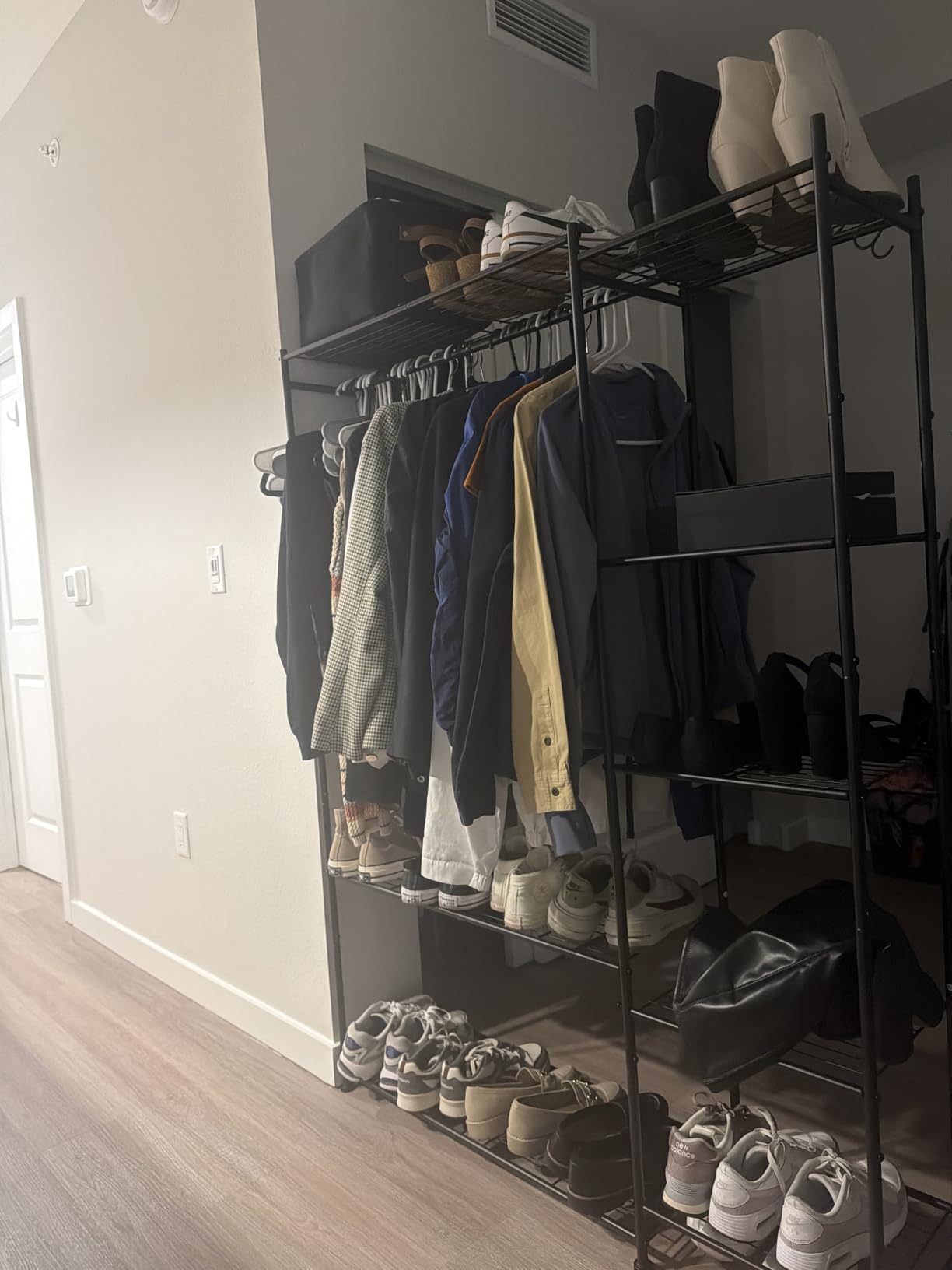 HOMIDEC Wardrobe Closet, Portable Clothes Rack with 4 Tiers Shelves | Freestanding Closet Organizers and Storage System with Hanging Rod, Steel Clothing Rack for Bedrooms, Black customer photo 1
