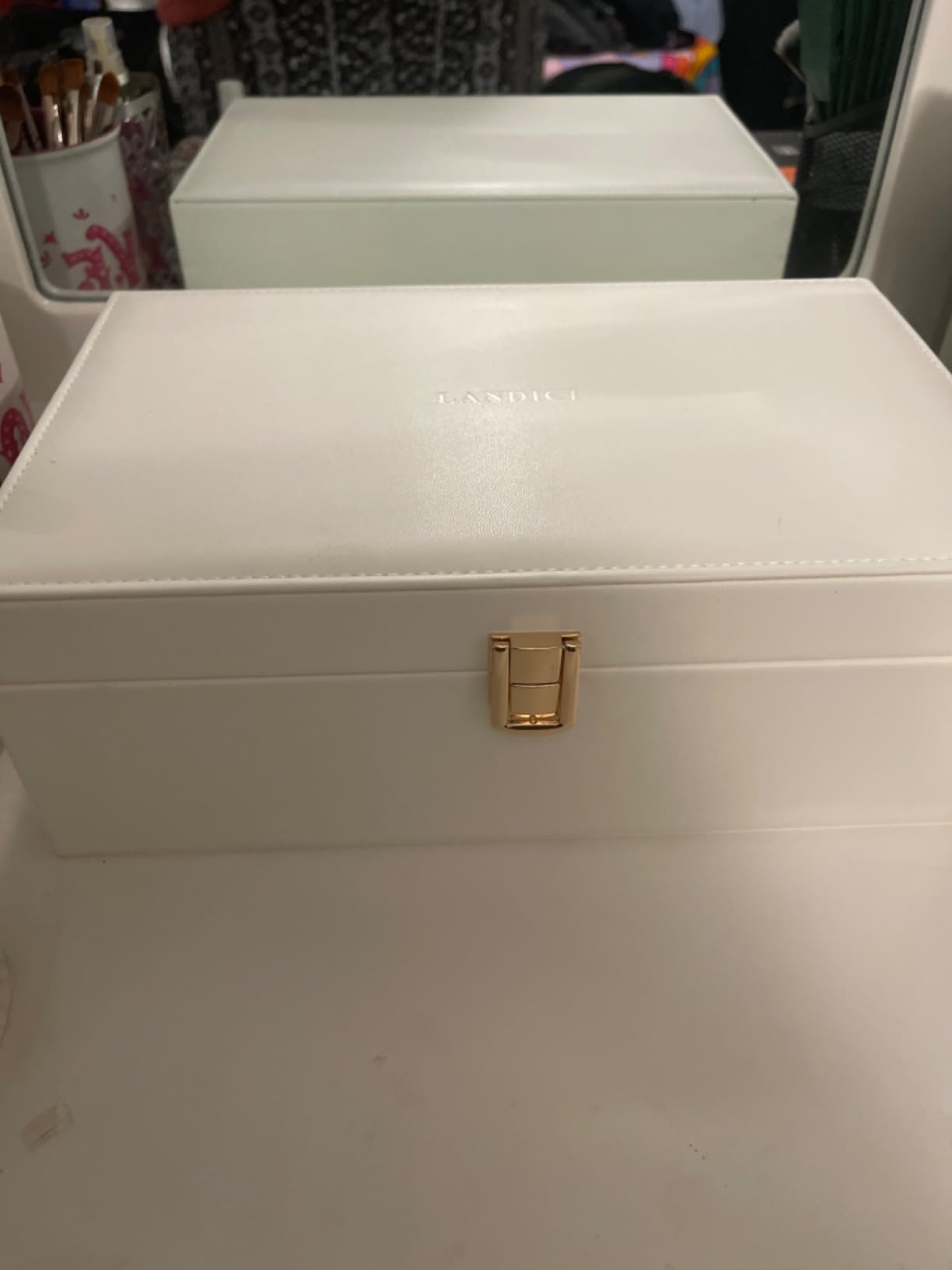 LANDICI Jewelry Box Organizer, 4 Slot Watch Storage, Apricot customer photo 2