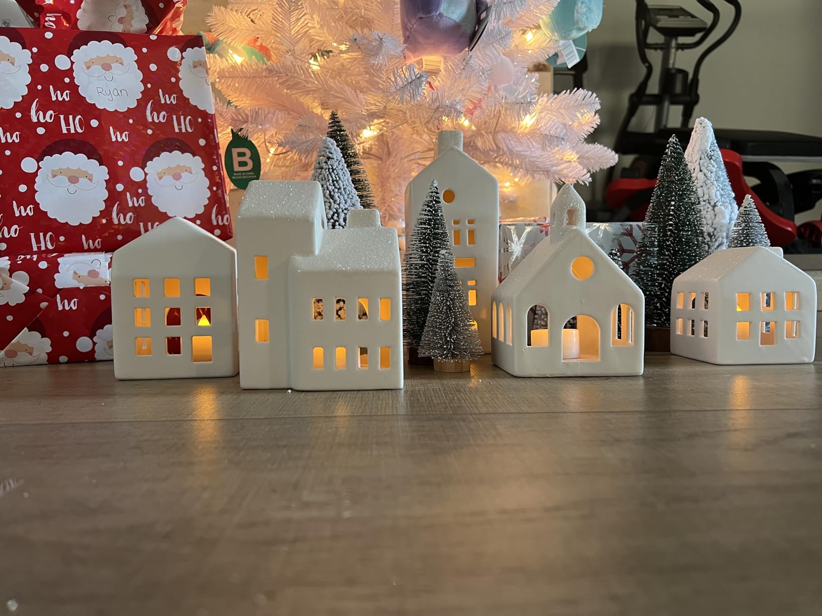 Christmas Decorations - Christmas Village Sets of 5 Lighted Ceramic Houses with Remote Control & 9 Trees - Indoor White Xmas Holiday Rustic Unique Decor for Home Table Room Farmhouse Decoration customer photo 2