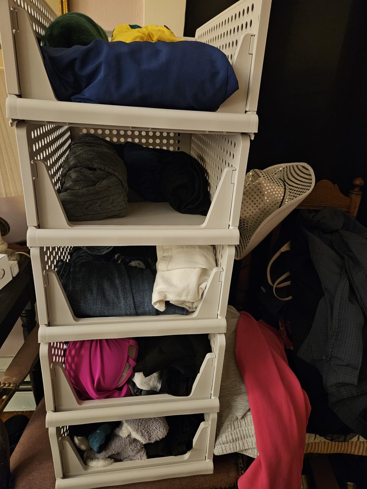 4 Pack Stackable Closet Storage Basket - Stackable Storage Bins | Multifunctional & Foldable Closet Organizer Waterproof, Wardrobe Cupboard Space-Saving Storage Drawer Organizer customer photo 1
